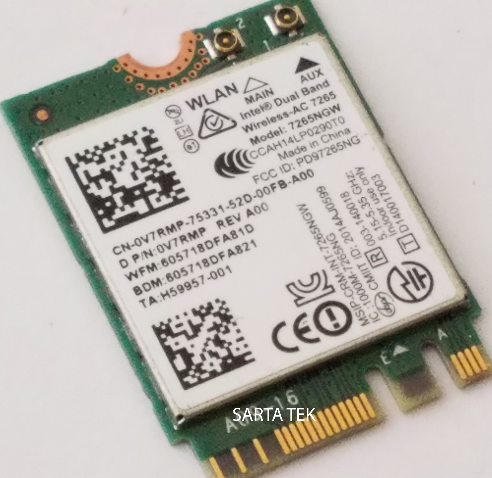 Dell OEM V7RMP Dual Band Wireless-AC 7265 7265NGW abgn+ac BT 4.0 PCIe NGFF
