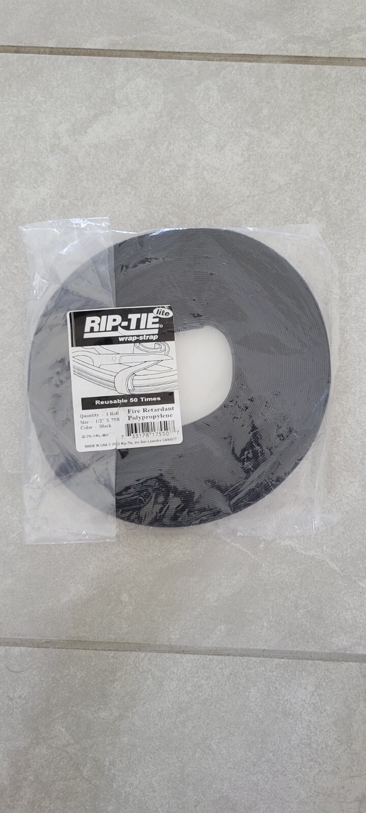 Rip-Tie Lite Wrap Strap W-75-MRL-BK 1/2" x 75ft Cable Organizer G-75-1RL-BK