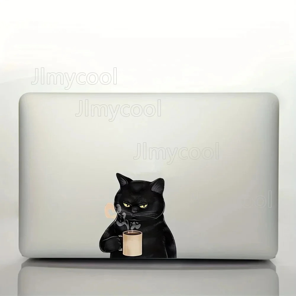 A Cute Cartoon Cat Drinking Coffee Sticker for Laptop Home and Car Decoration