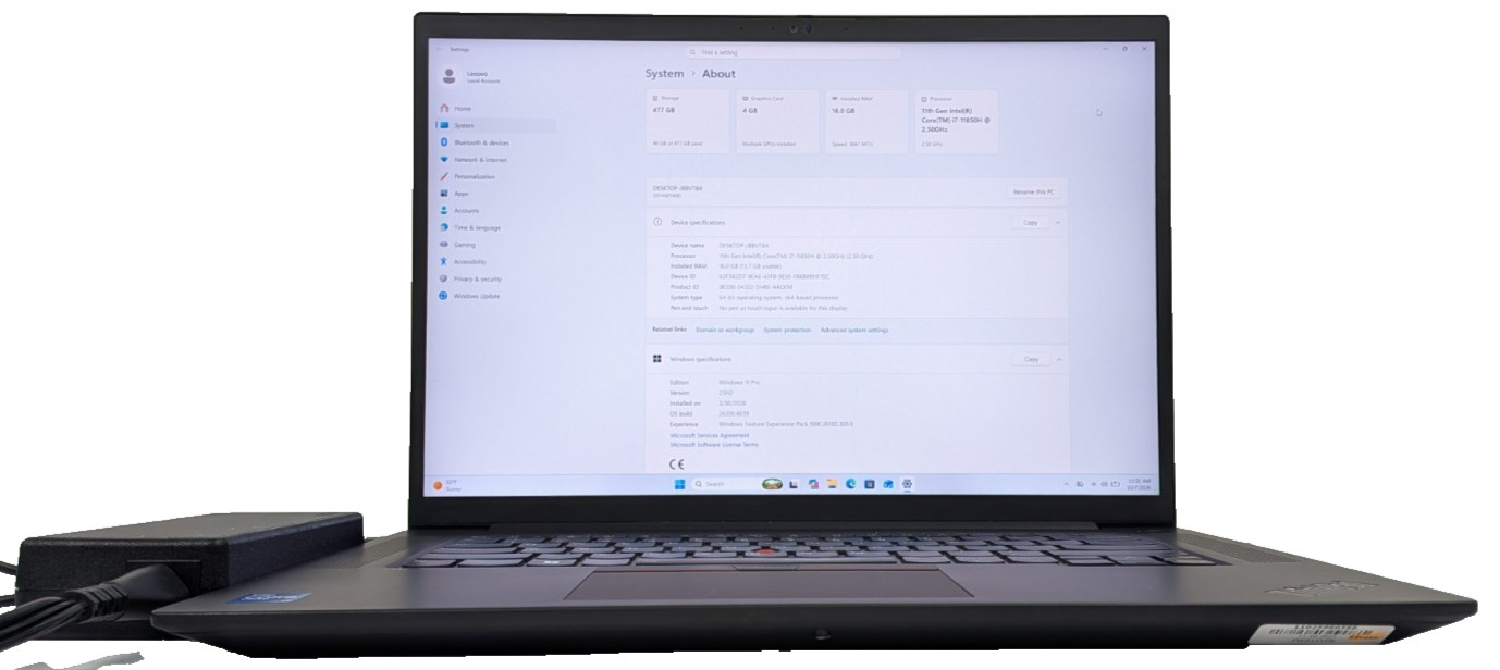 Lenovo ThinkPad P1 Gen 4 - 8 Core i7 11th 16GB 512GB SSD NVIDIA T1200 Grade B