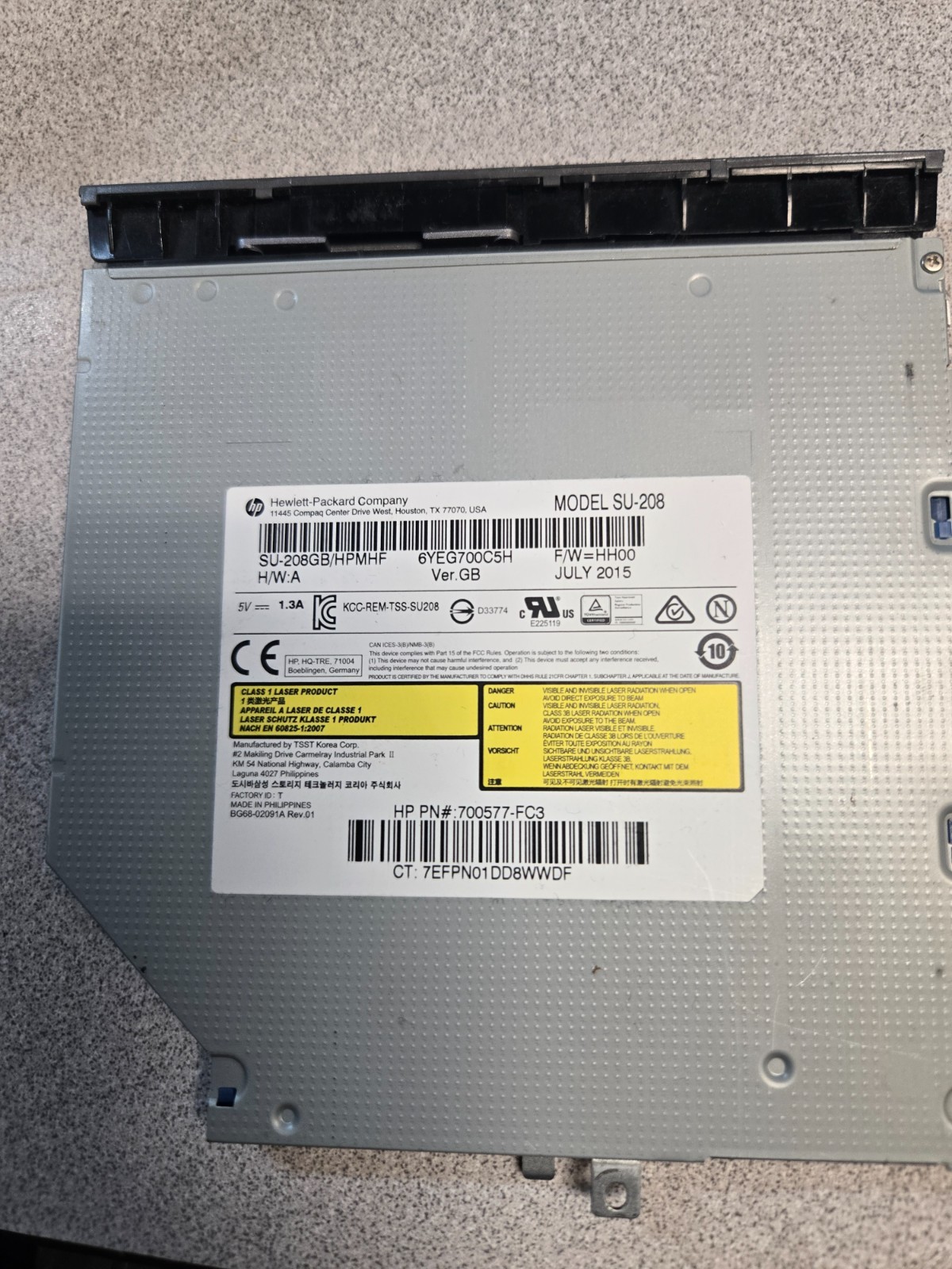 TOSHIBA SAMSUNG SU-208 DVD/CD REWRITABLE DRIVE SATA ULTRA SLIM