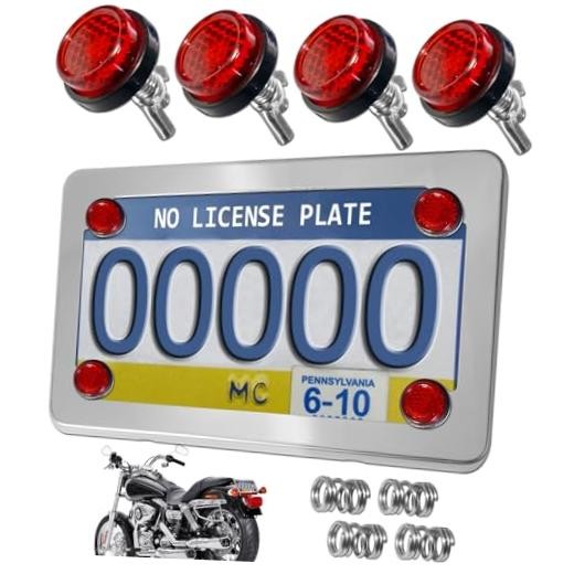 Motorcycle License Plate Frame, Chrome Motorcycle Chrome frame with red caps
