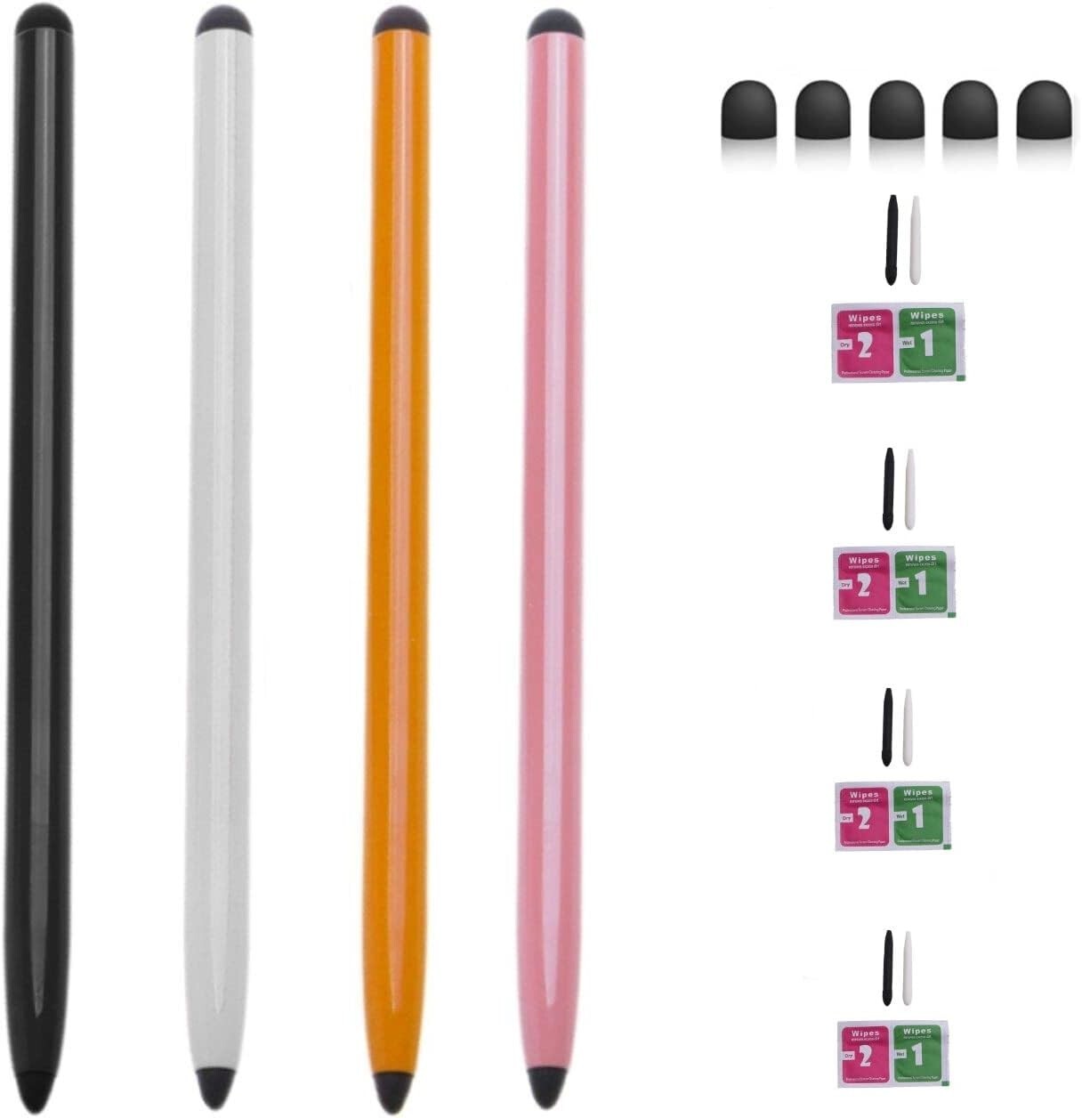 4 Pack Dual Tip Touch Screen Mobile Phone Pen 5.9"L W/ Extra Nibs & Screen Clean