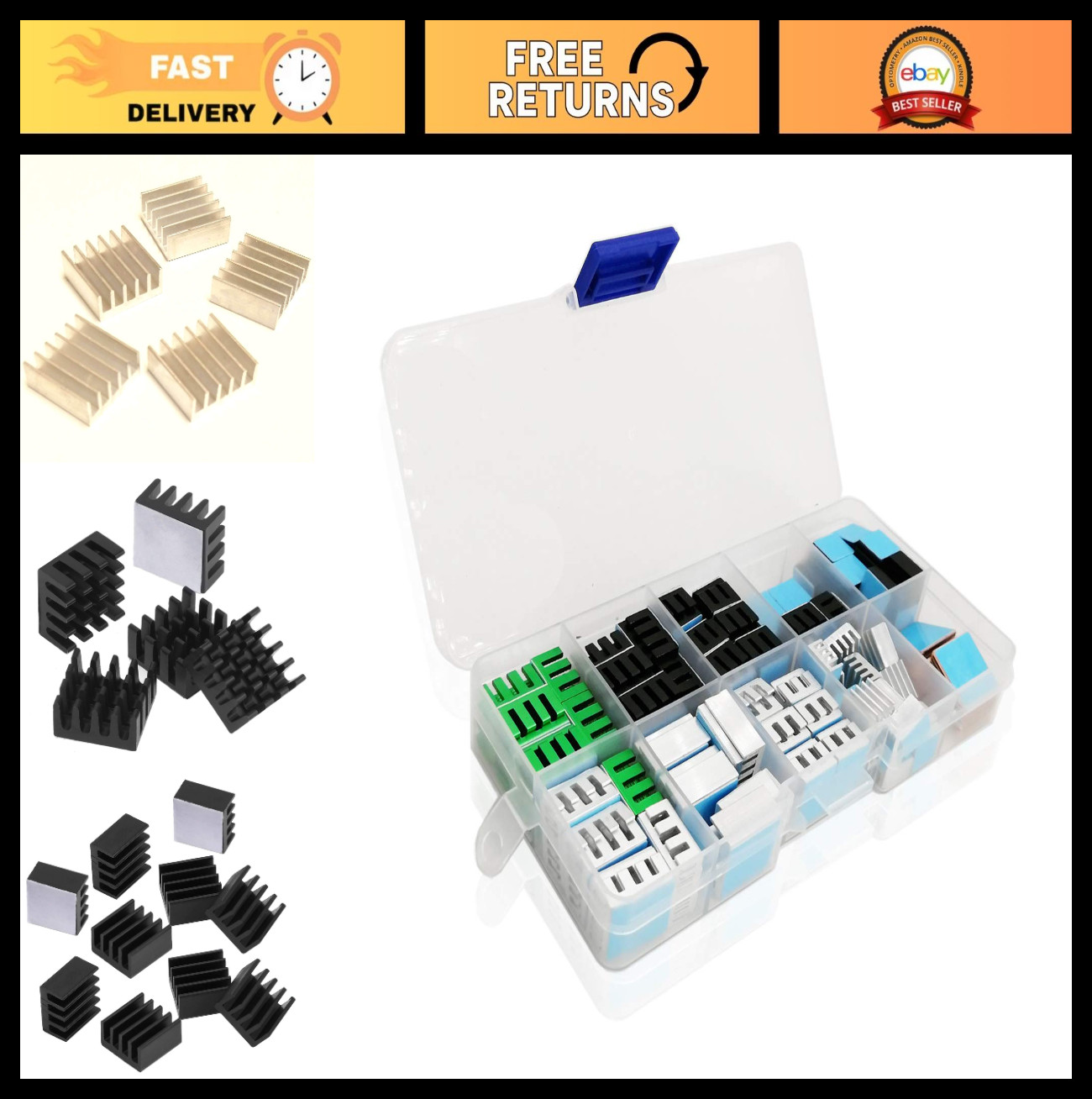 124pcs Multicolor Heatsink Kit - Aluminum Copper + 3M Thermal Adhesive Tape for