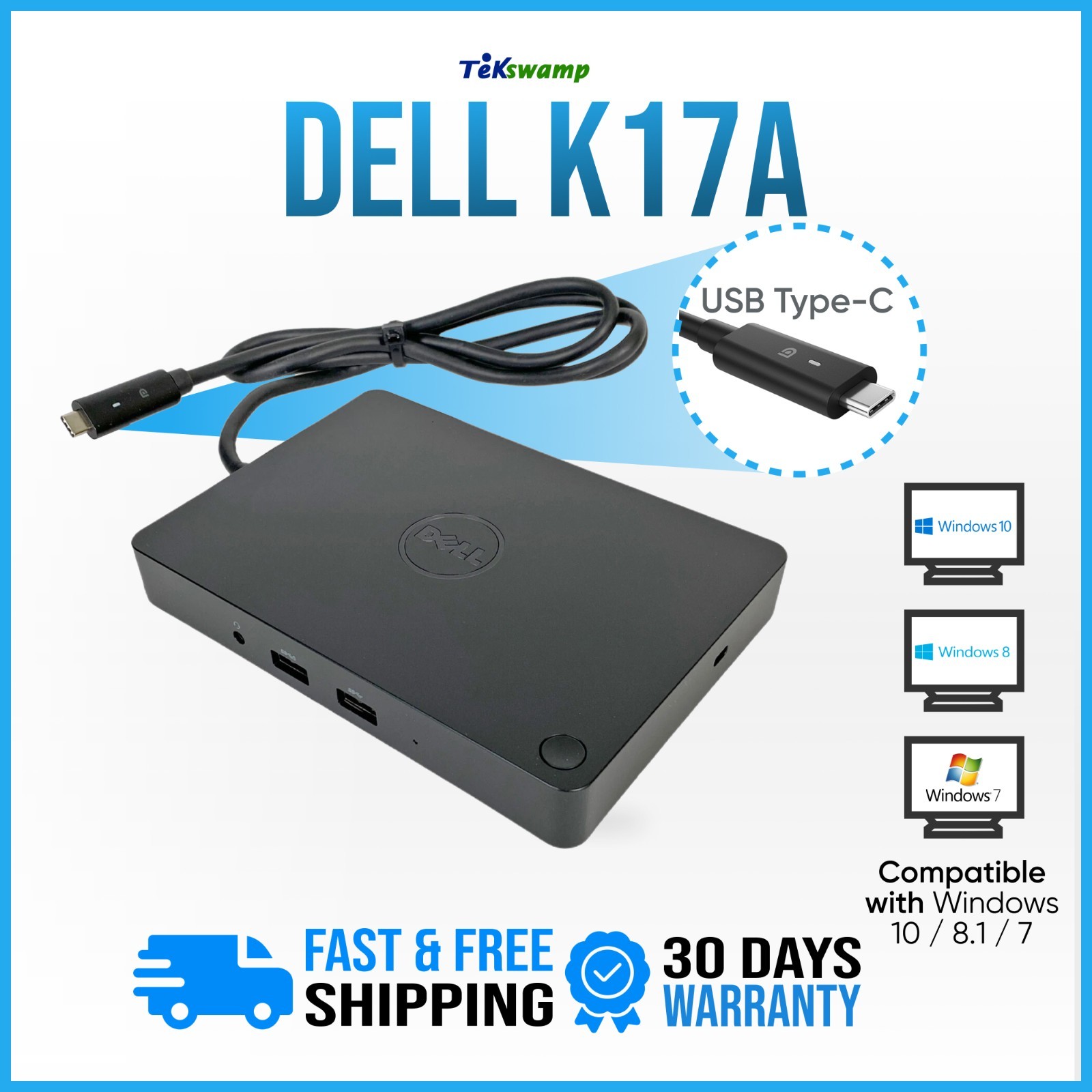Genuine Dell WD15 K17A USB-C Business Docking Station K17A001 NO AC ADAPTER