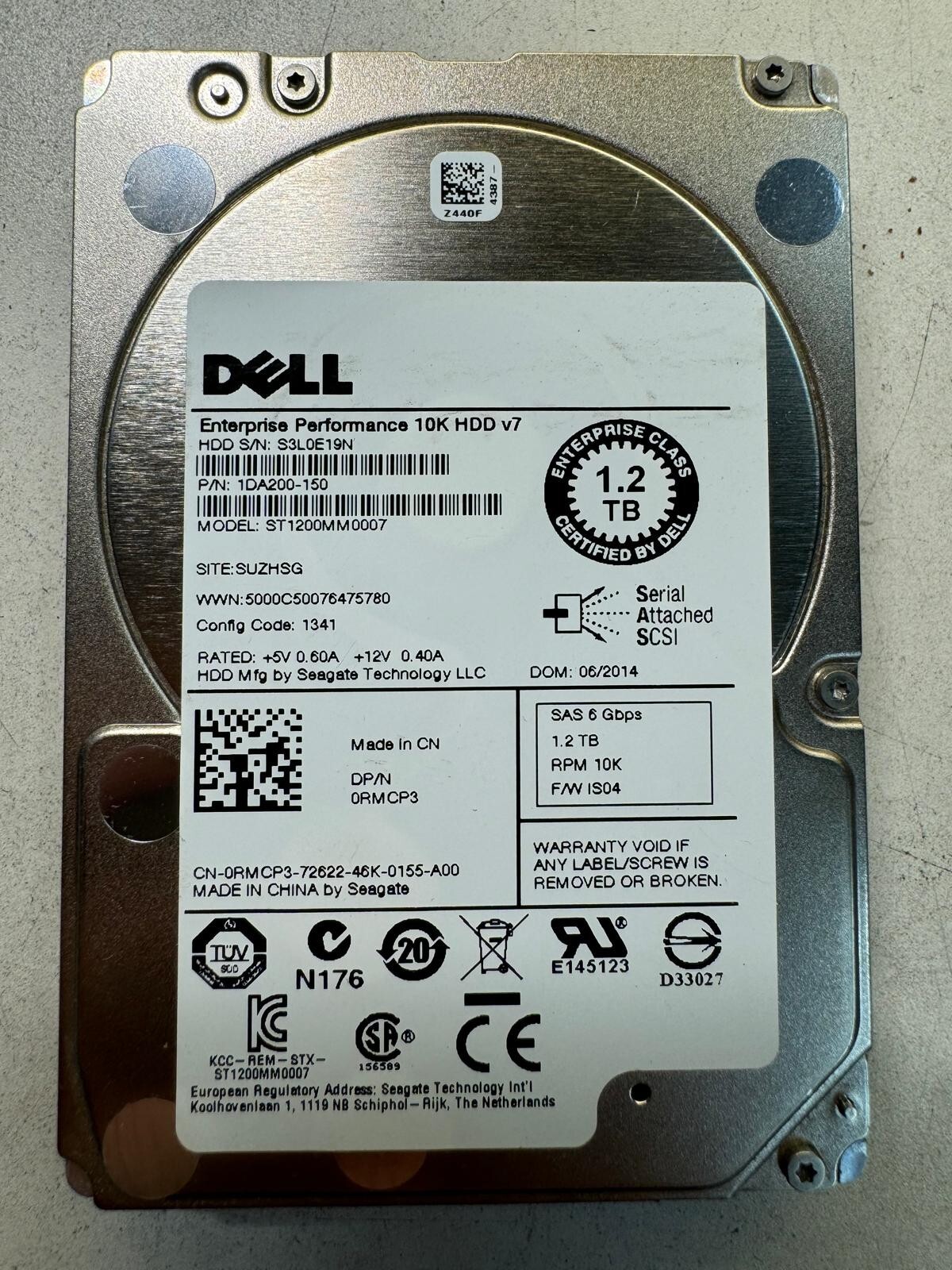 DELL RMCP3 ST1200MM0007 1DA200-150 1.2TB 10K RPM 64MB CACHE 6Gbps SAS 2.5" HDD