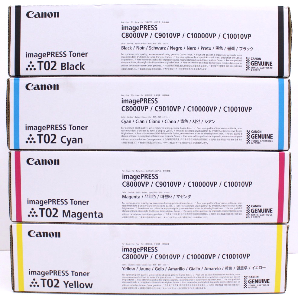 Set of 4 Canon T02 imagePRESS Toner Cartridges - Black Cyan Magenta Yellow - NIB