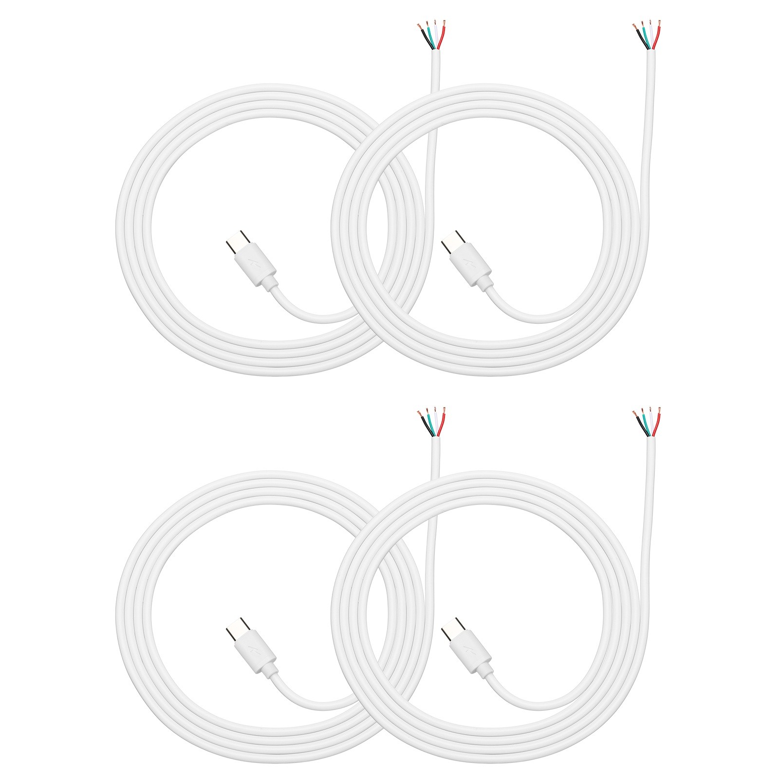 4Pcs 1m/3.28Ft USB C Pigtail Cable, 5V 2.4A Type C to 4 Pin Wires, White