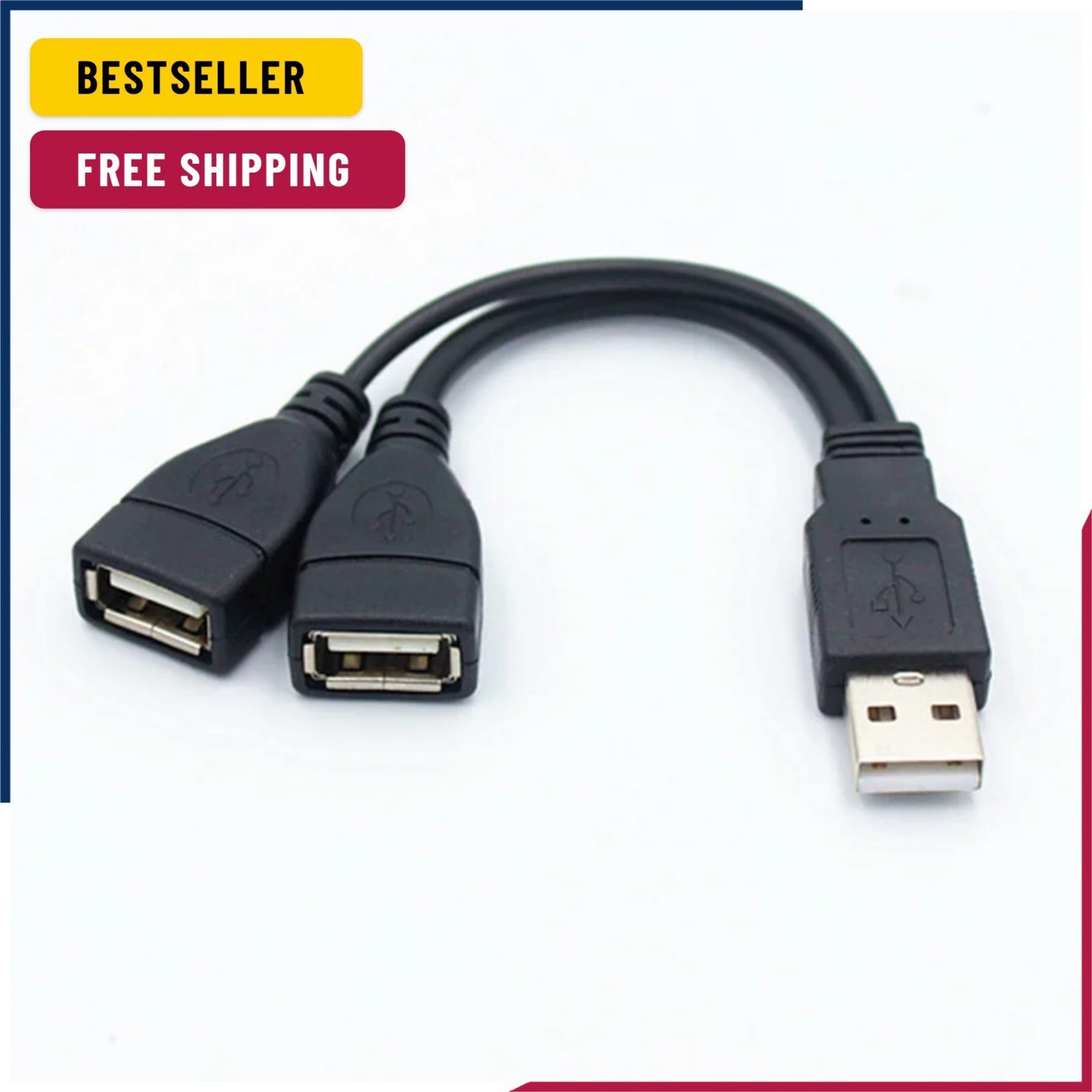 1 Male Plug To 2 Female Socket USB 2.0 Extension Line Data Cable Power Adapter