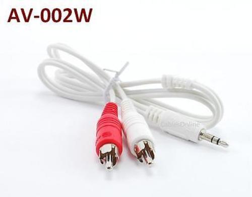 2ft White 3.5 mm Stereo Plug to 2-RCA  Male Audio  Cable, CablesOnline AV-002W