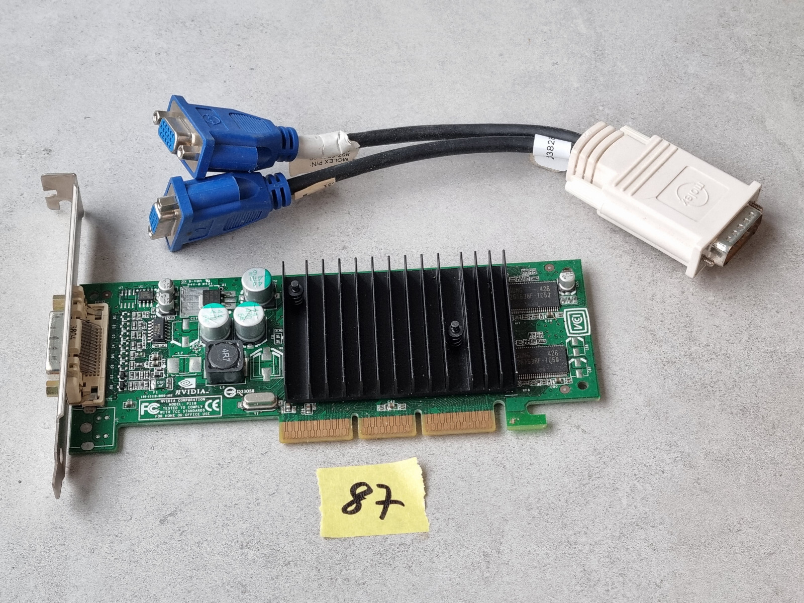 nVIDIA P118 HP 351383-001 350969-003 AGP Video + Cable Molex VGA #87