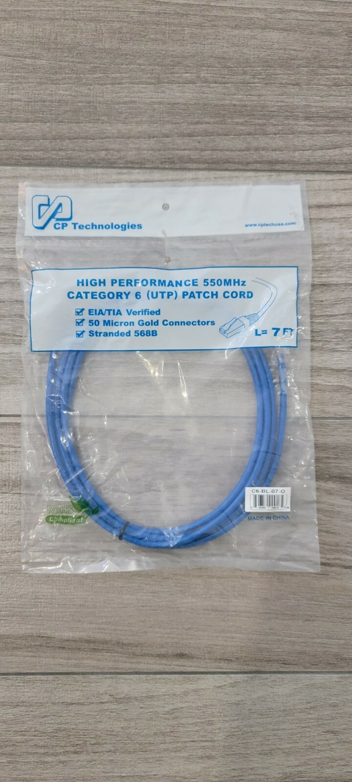 CP Technologies Category 6 Ethernet Patch Cord 7ft Blue C6-BL-07-O Lot of 20 New