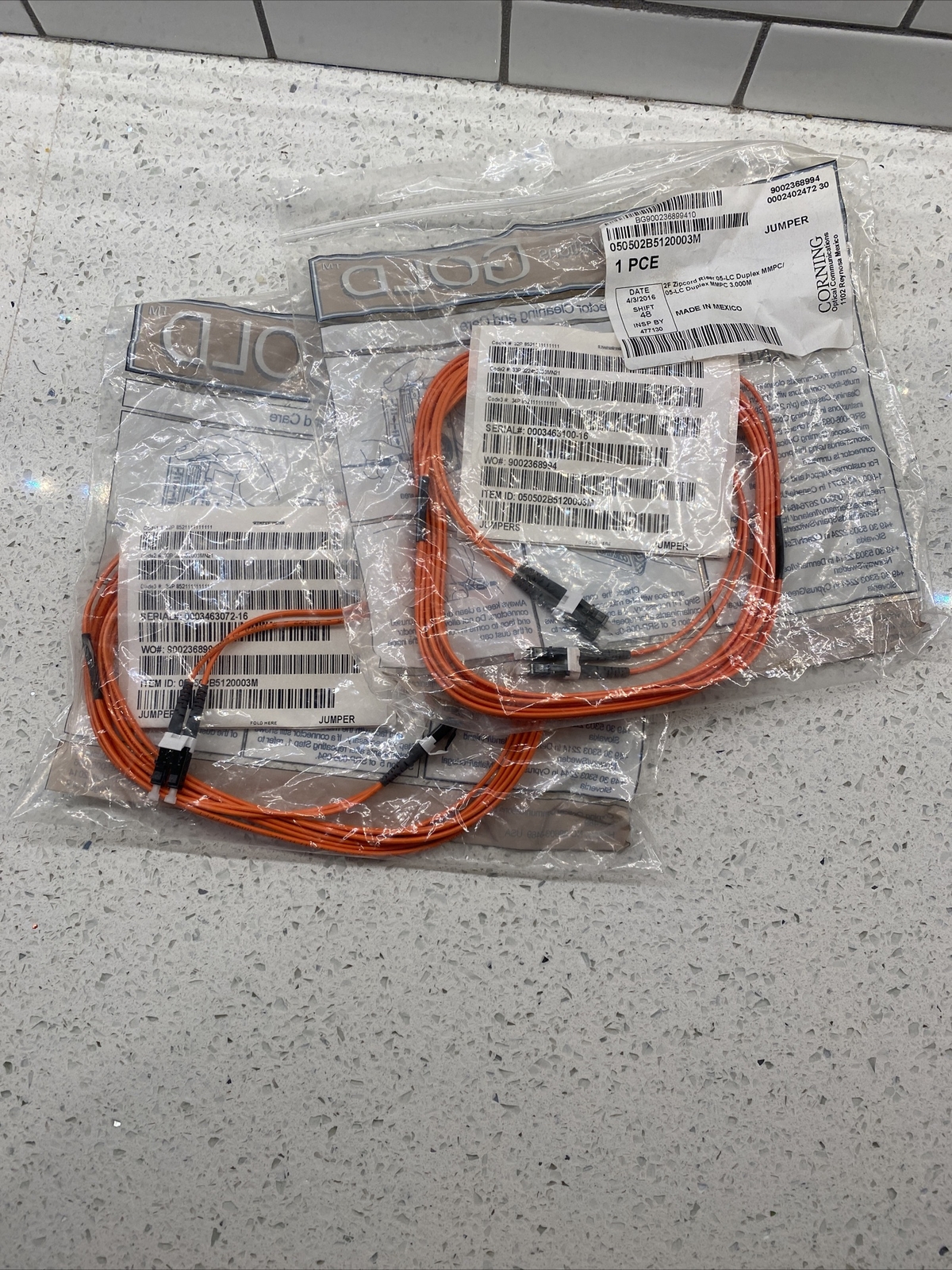 2 Pc Corning Gold 2F Fiber Optic Jumper 3m, SRP-006-056, 050502B5120003M