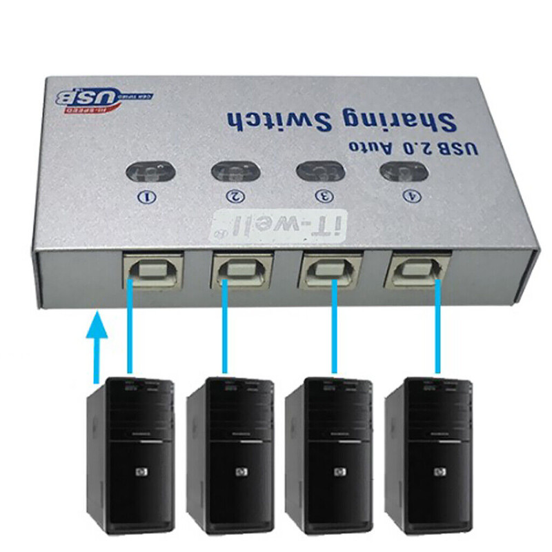 4 Port USB2.0 Auto Sharing Switch HUB For Printer Scanner Keyboard 2024 NEW