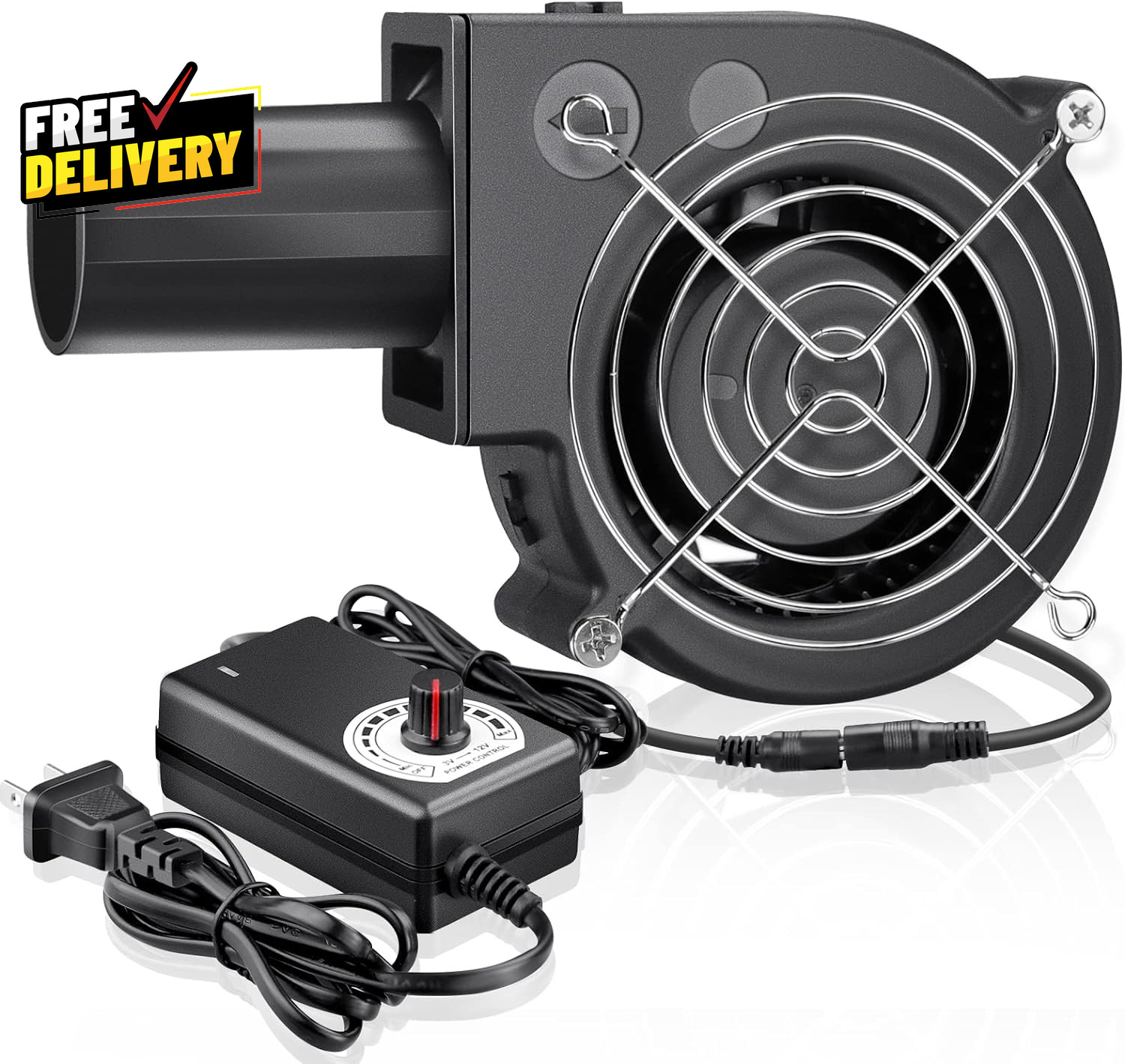 97Mm X 33Mm BBQ Blower Fan 12V with 120V – 240V AC Plug Variable Speed Cont....