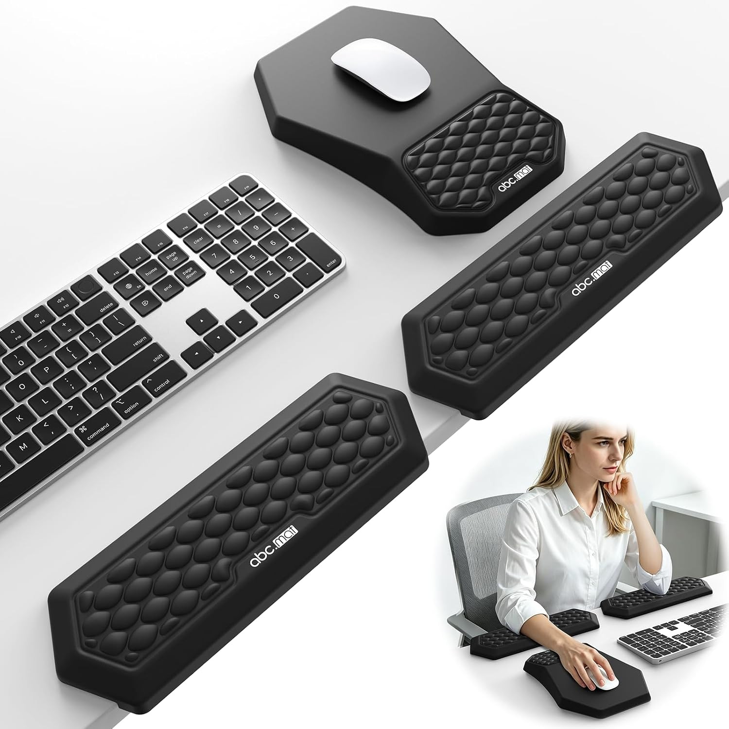 2-In-1 L-Shaped Desk Elbow Pads & & Mouse Pad Set with Wrist Rest, Black