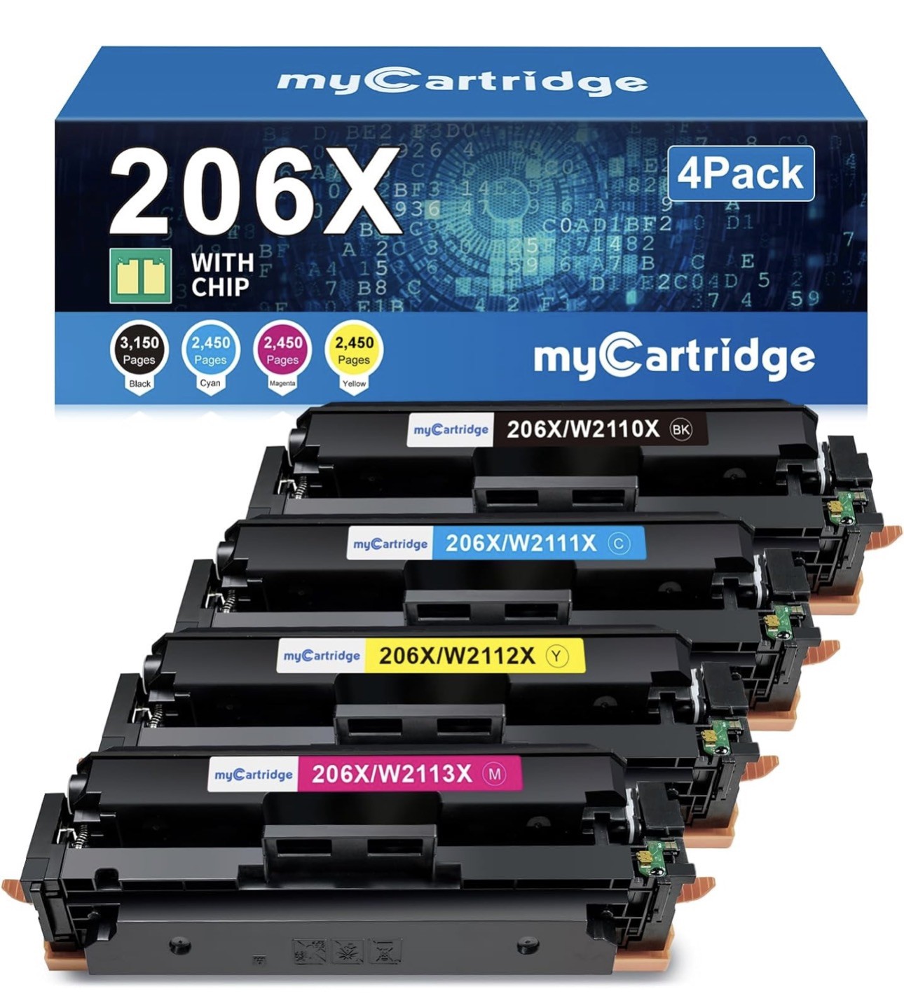 206X Toner Cartridges 4 Pack High Yield (with Chip) Replacement for HP 206X 206A