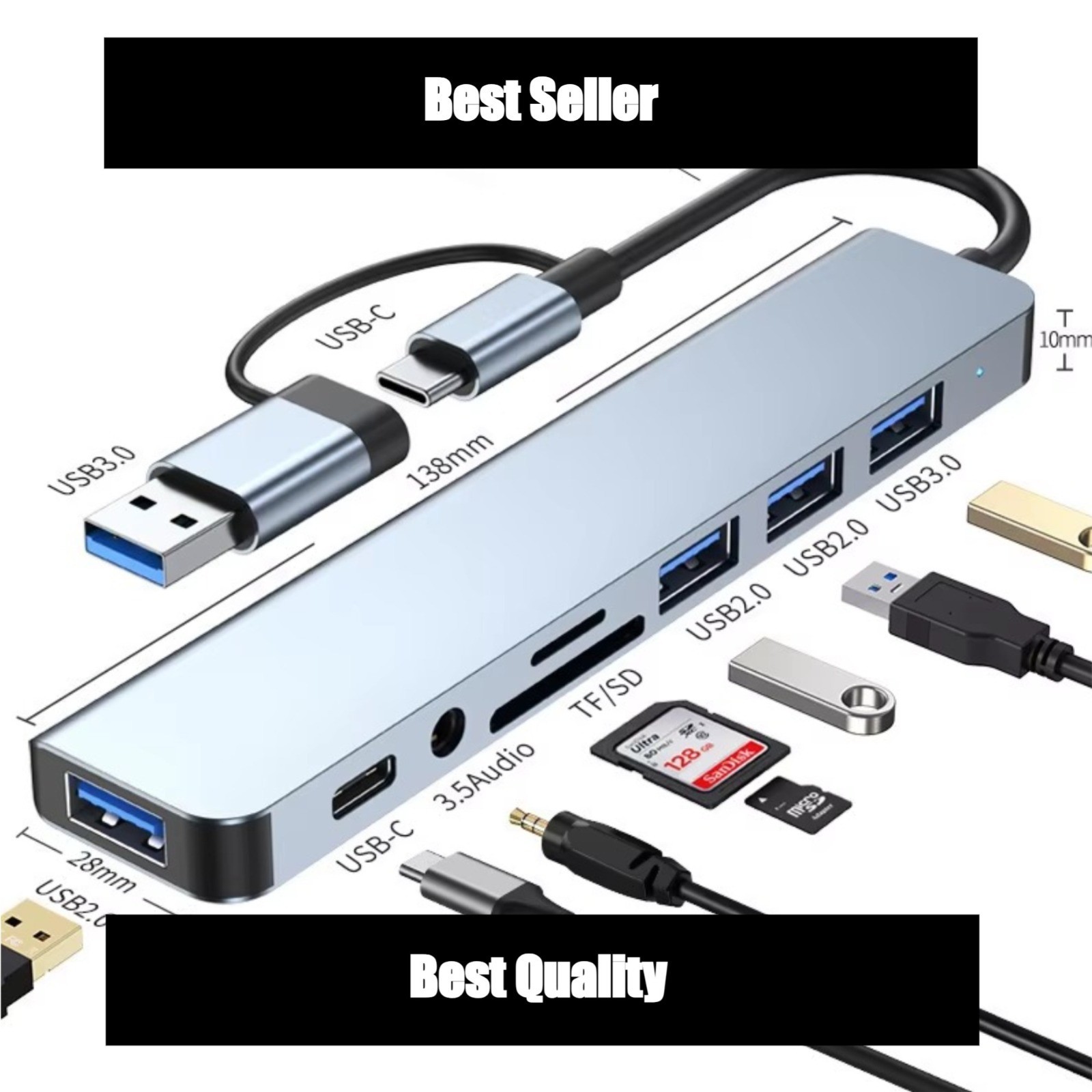 8-in-2 USB C Hub Docking Station with 3.5mm Audio Jack SD TF Card Reader