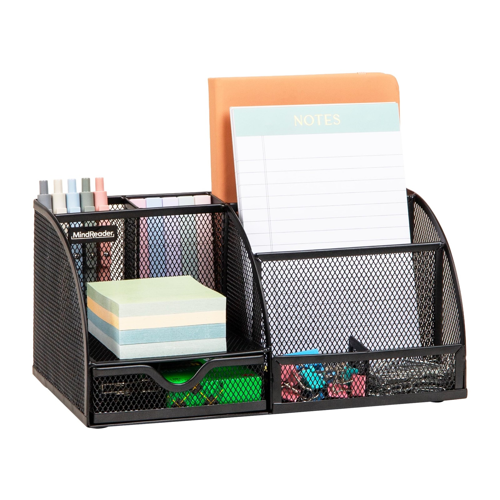 Desktop Organizer 7 Compartment Metal Mesh Black JOEORG BLK Mind Reader Pens