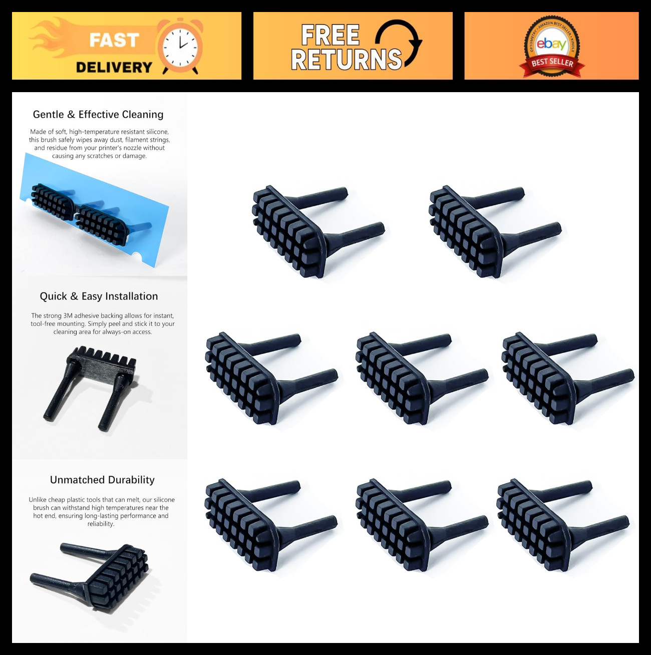 8 Pack High-Temp Silicone Nozzle Wiper Brush Tool for 3D Printer Accessories