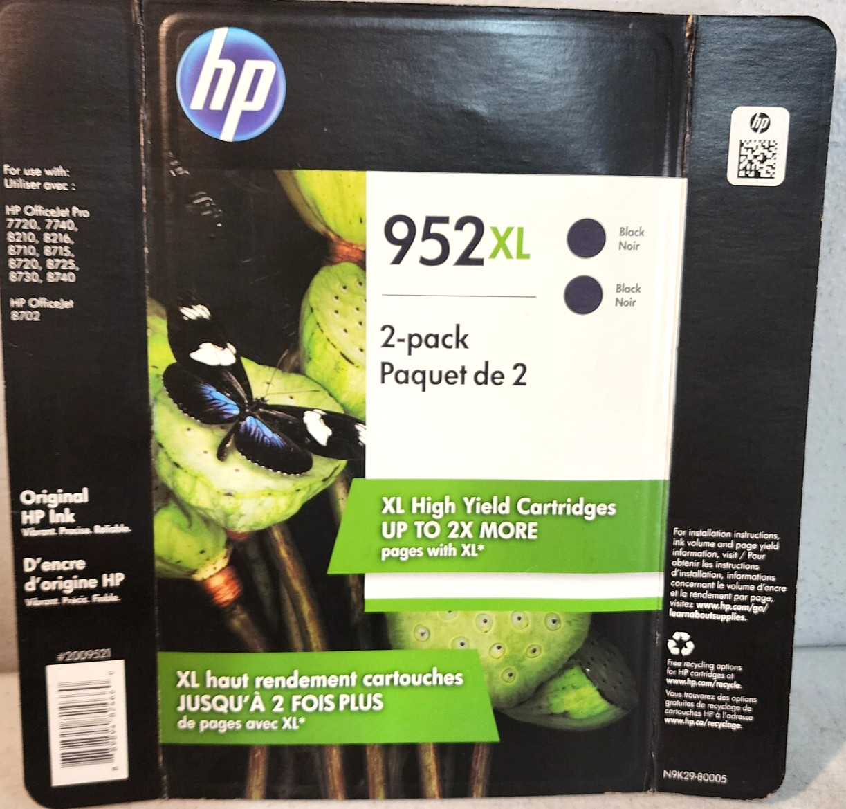 HP 952XL Black High Yield Ink Cartridge 2 Pack N9K29BN New Sealed Box EXP 2020
