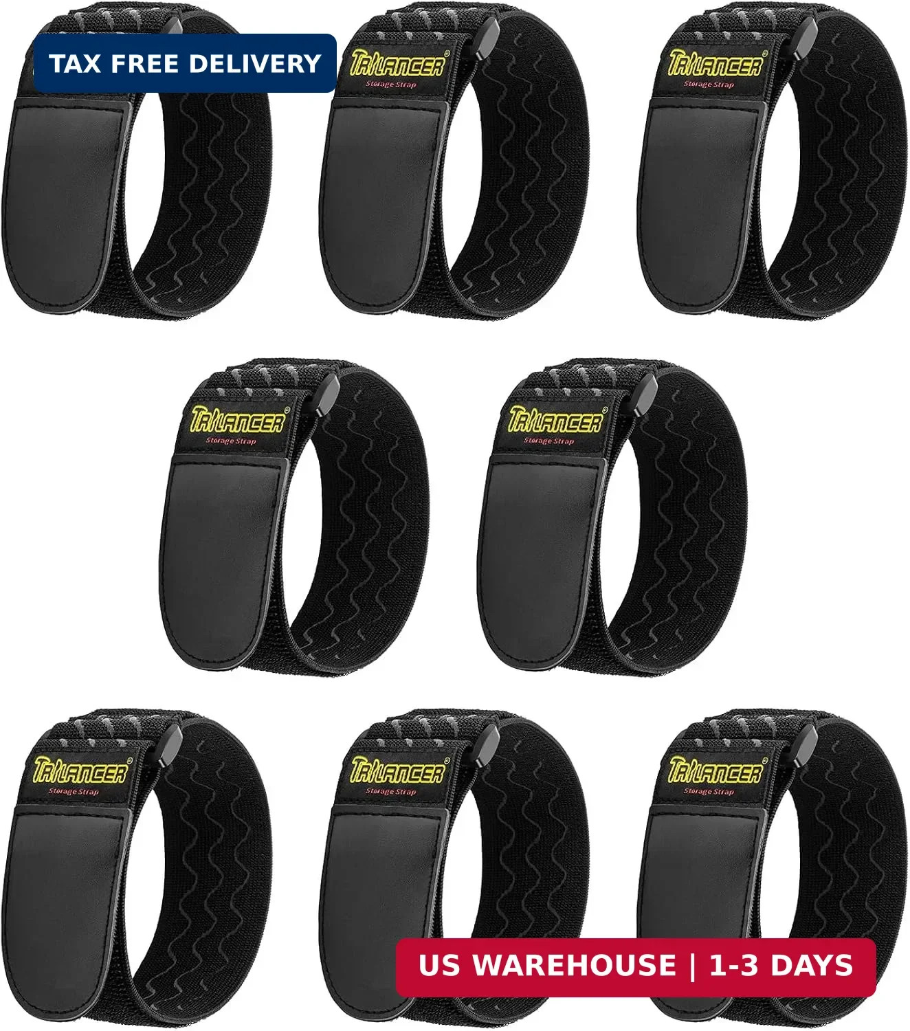Elastic Cinch Straps with Anti-Slip Strips, 12 X 2 (8 Pack) | Heavy Duty Mul