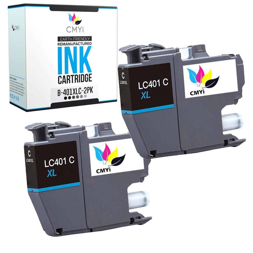 Compatible 2PK CMYi LC401XL Cyan Ink Cartridge fits Brother DCP J1050DW J1800DW