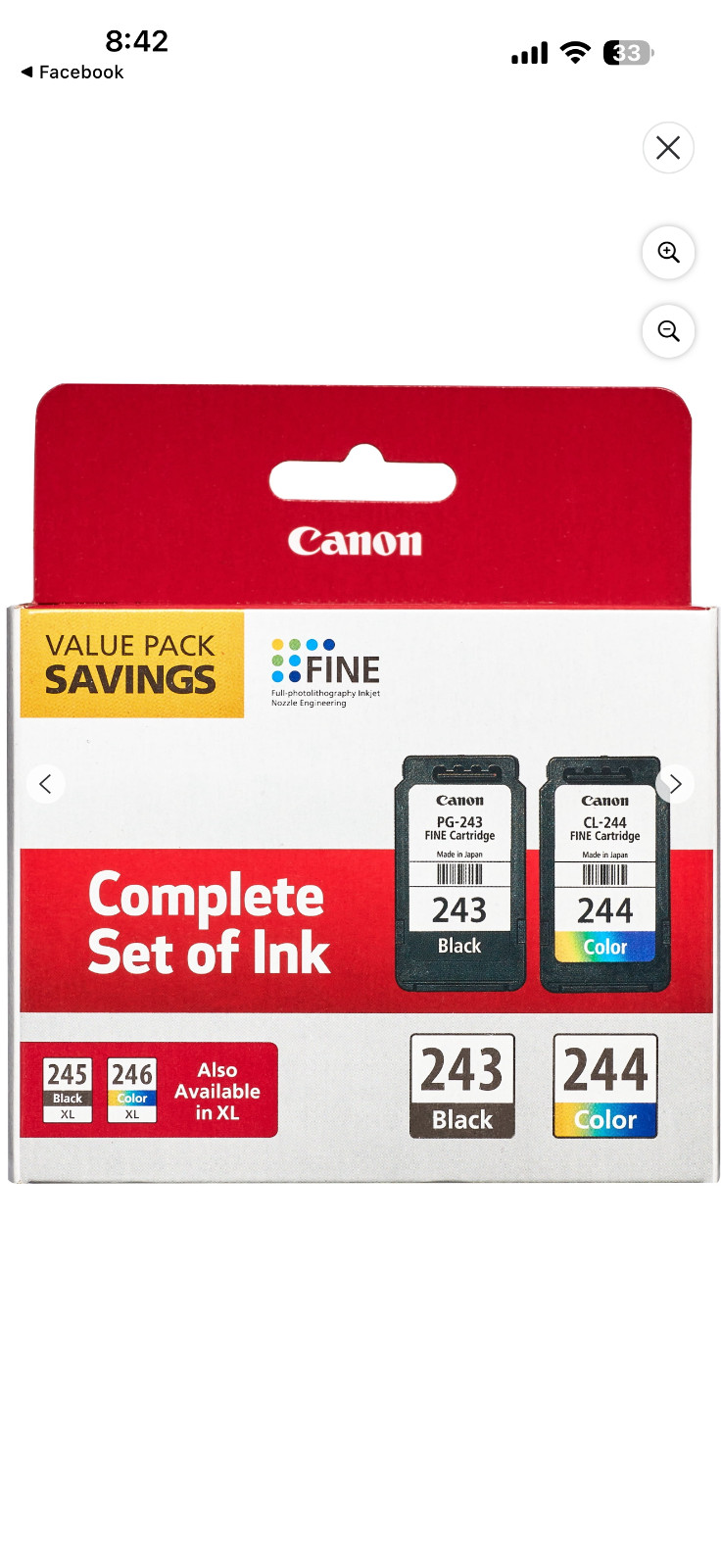 PG-243/CL-244 (1287C006) Ink Cartridges - Combo Pack
