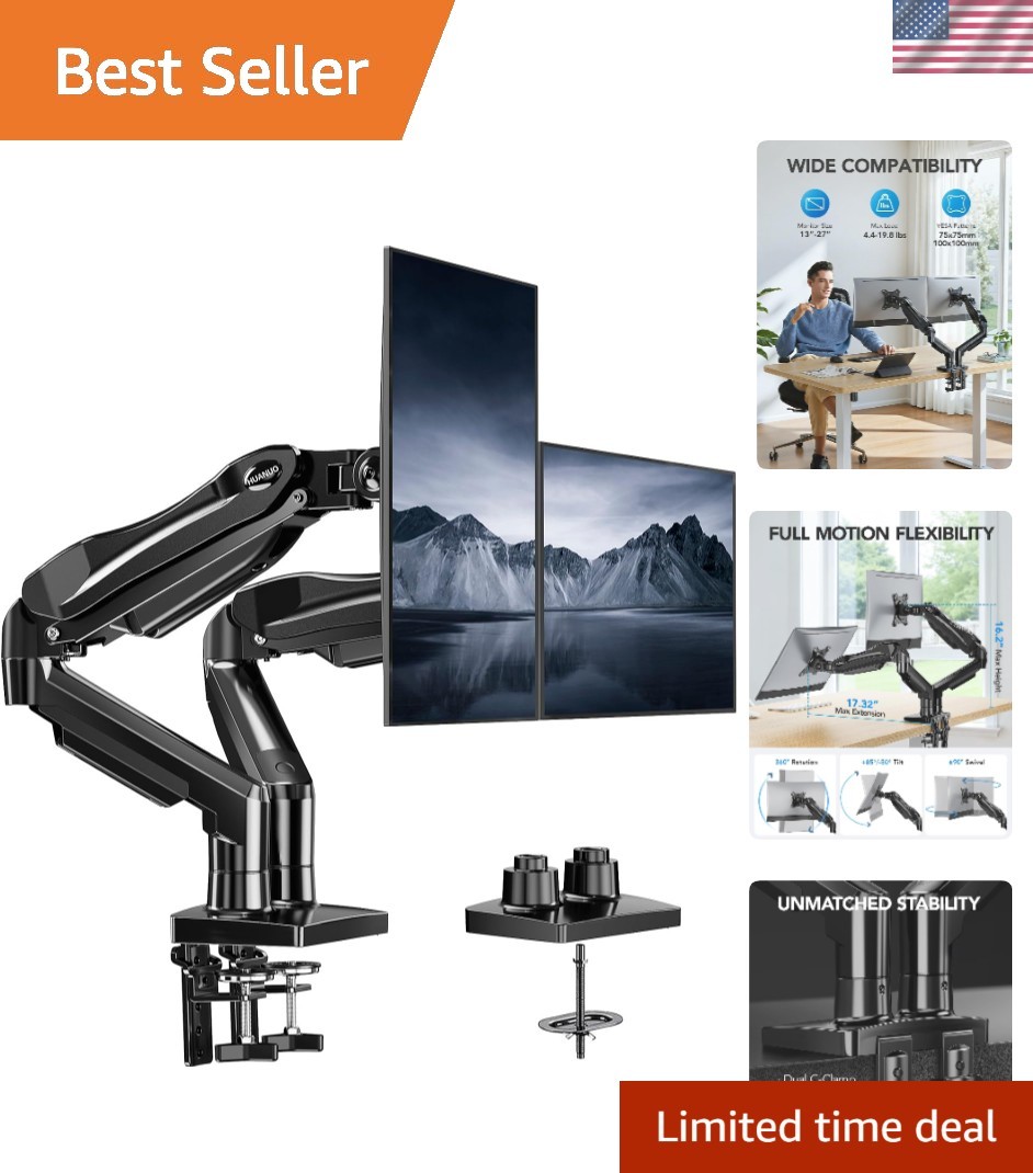Dual Monitor Stand, Fully Adjustable Gaming Monitor Desk Mount for 13–27″ Com...