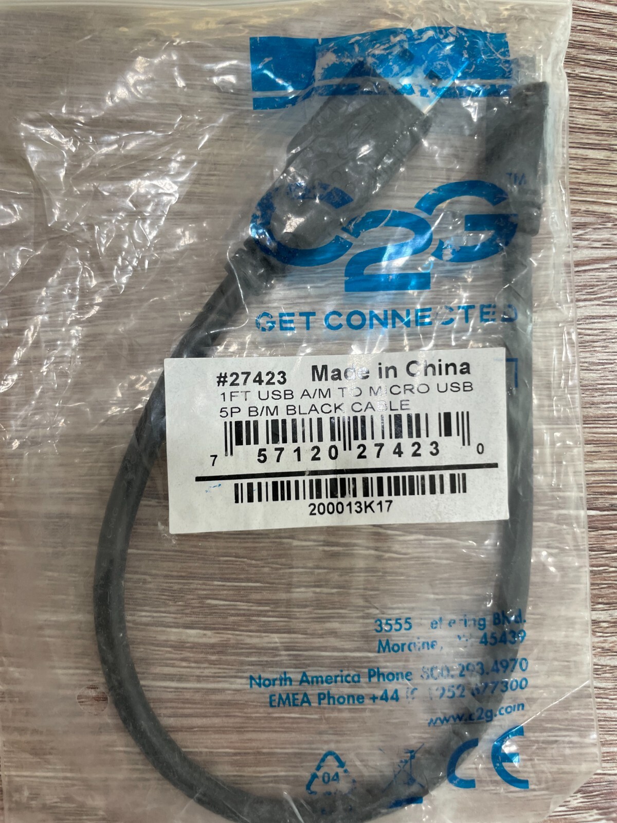 C2G 1FT USB 2.0 A TO MICRO-USB B CABLE - USB CABLE - PHONE CHARGING CABLE - NEW