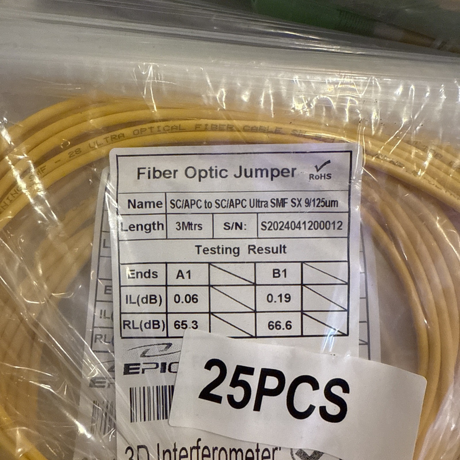 Lot Of (175) - Length 3m - Sc/apc To Sc/apc  Ultra Smf Sx 9/125um- Finer Optic