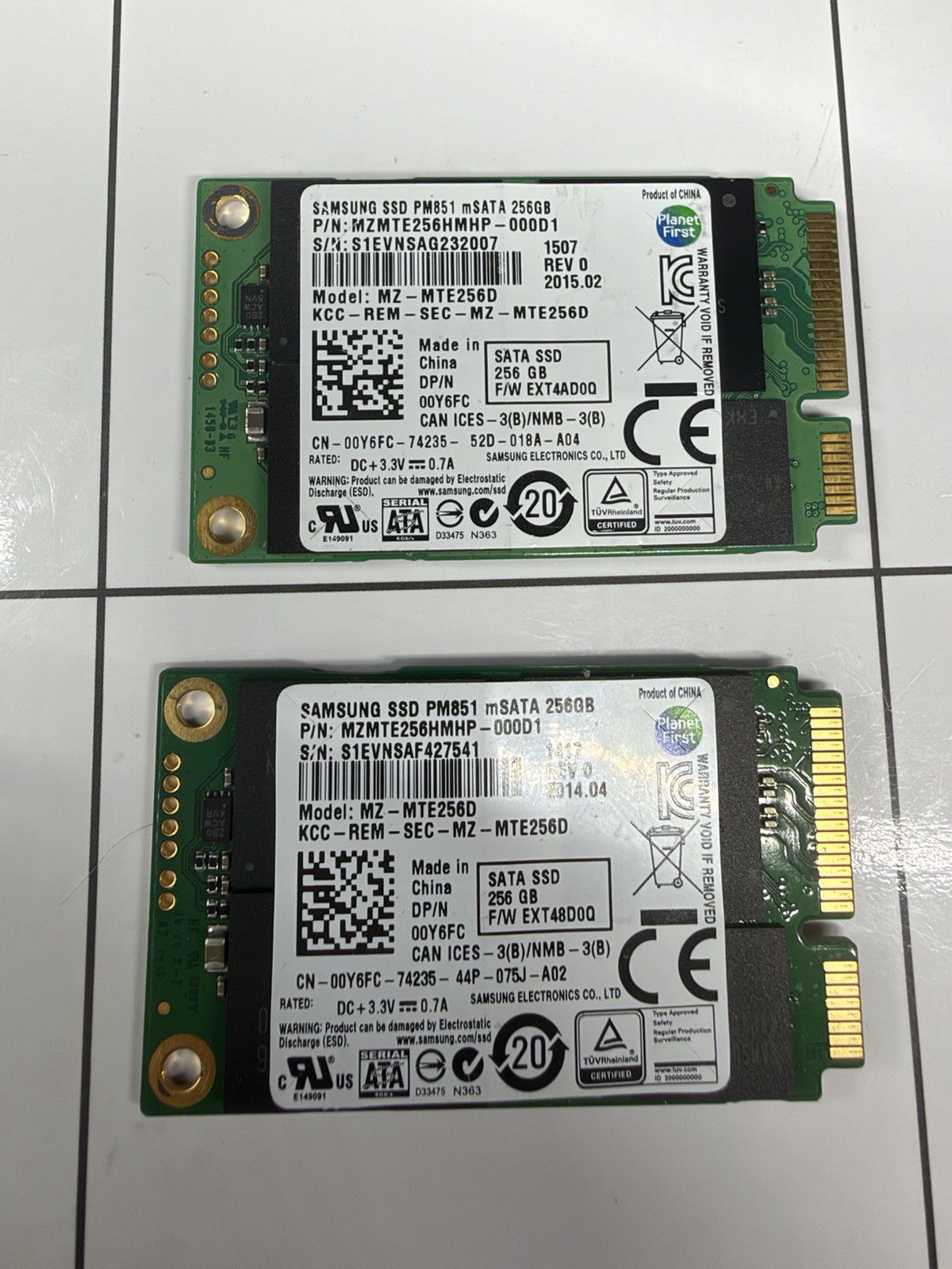 Lot Of 2 = mSATA Samsung PM851 256GB (MZMTE256HMHP) SSD Dell 00Y6FC 96/92%