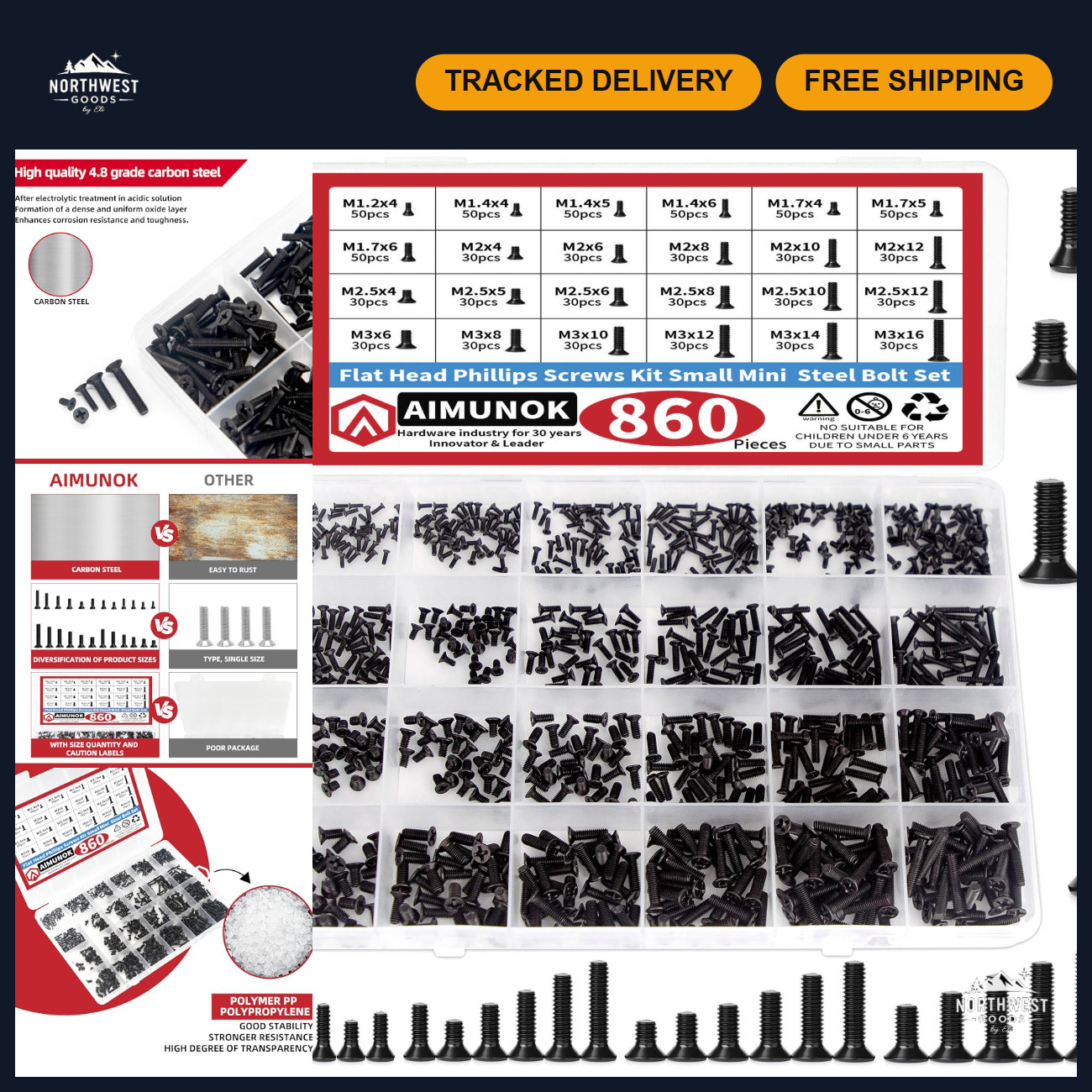 860Pcs Computer Screws Kit M1.2-M3 for Laptop & PC Repair, Fasteners Set