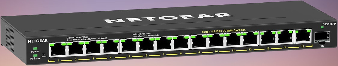 16-Port PoE Gigabit Ethernet Easy Smart Managed Switch (GS316EPP), black