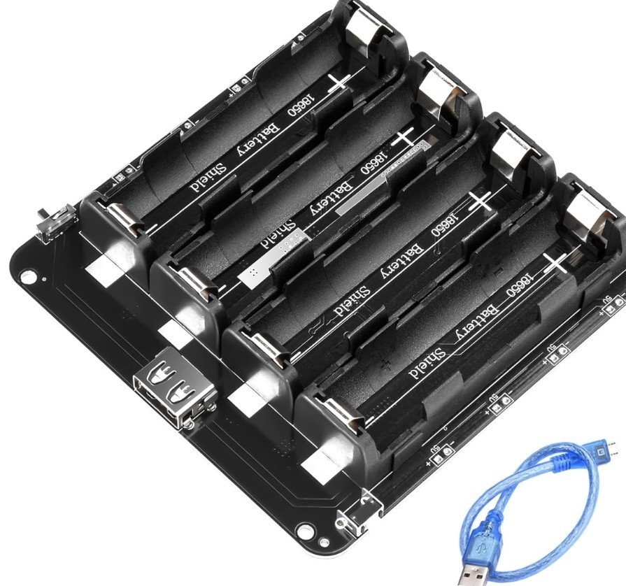 1865O Battery Holder Li-ion Battery with 4-Compartment Support Micro USB...