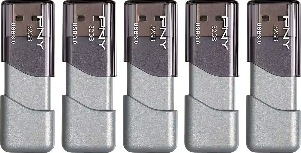 PNY - Turbo Attach 3 32GB USB 3.0 Type A Flash Drive, 5-Pack - Silver