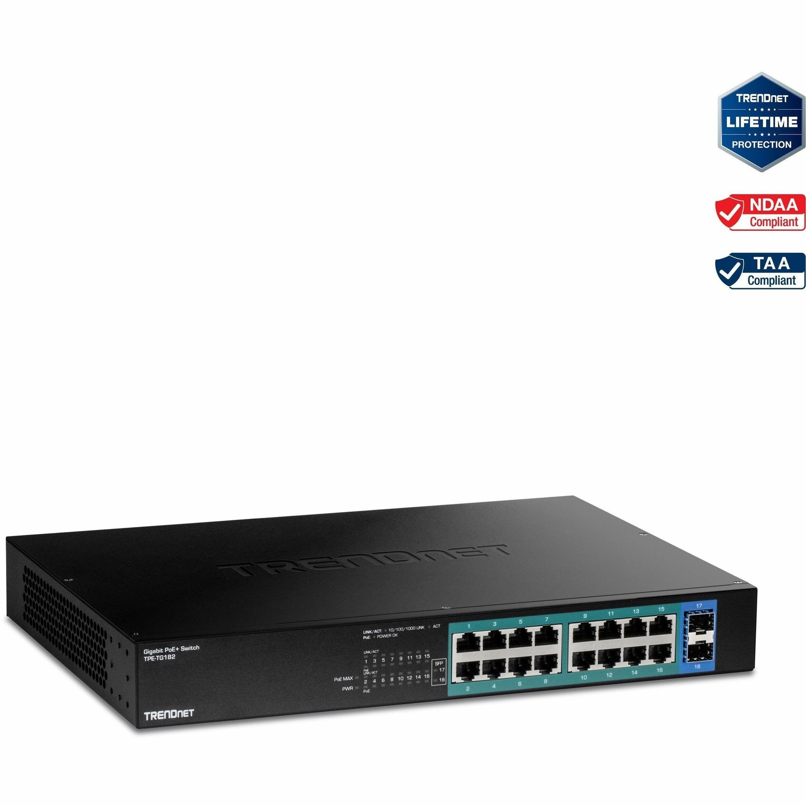TRENDnet TPETG182 18-Port Gigabit PoE+ Switch 240W Black
