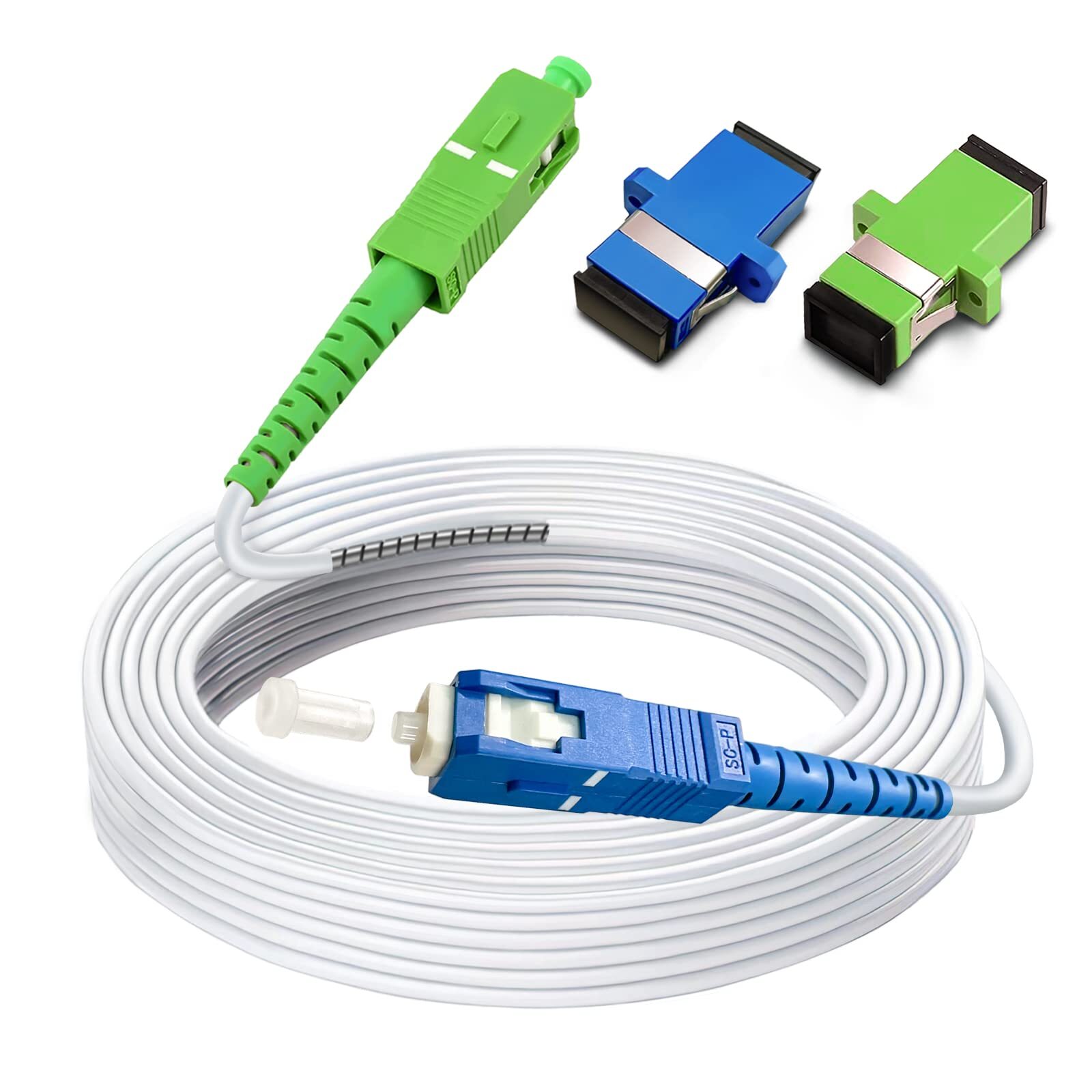 50ft White SM SC/UPC to SC/APC Fiber Optic Patch Cable Armored Single Mode