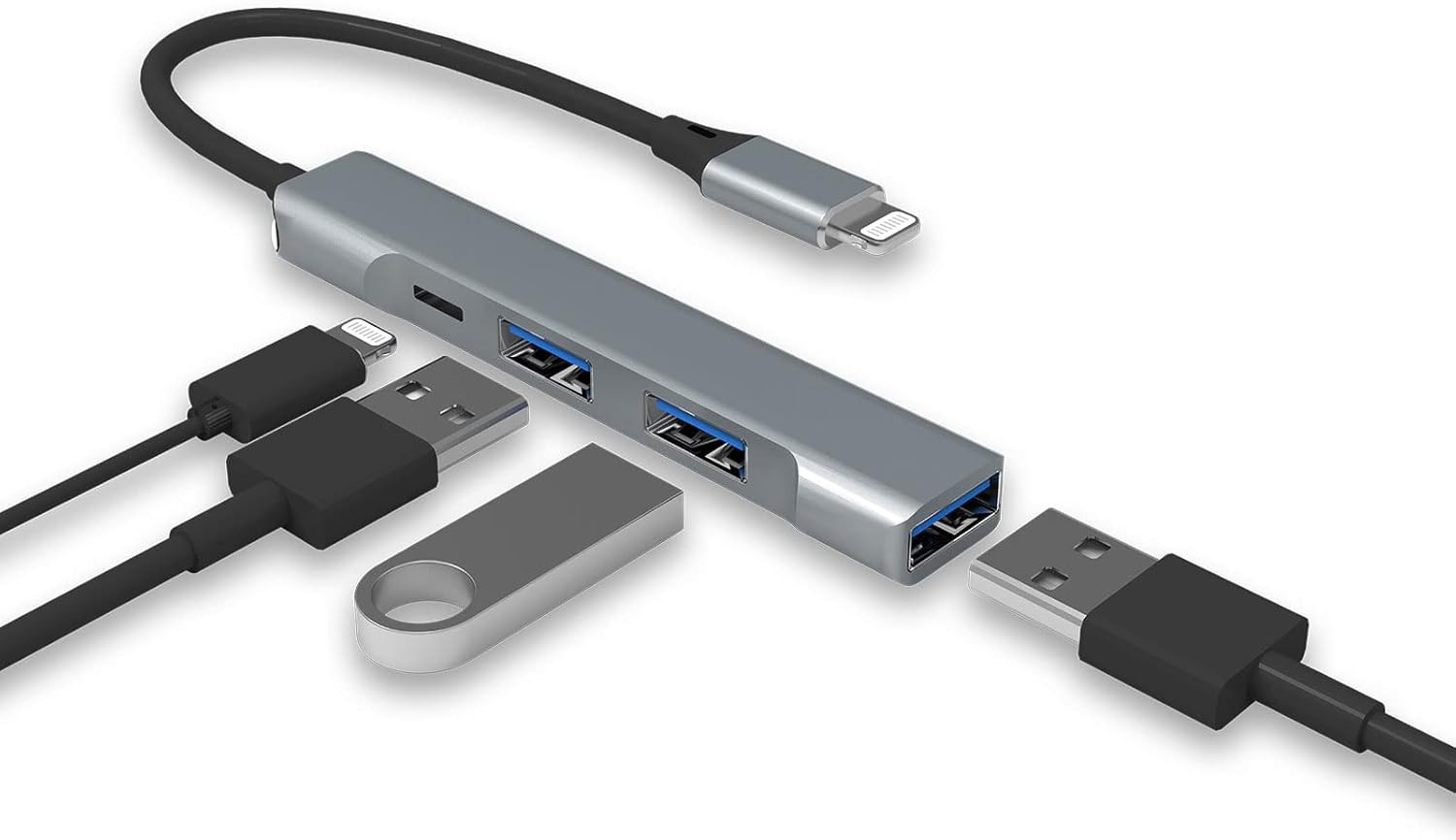 Lightning to USB Hub [Apple MFi Certified] 4-in-1 USB OTG Hub with 3 USB3.0 Port