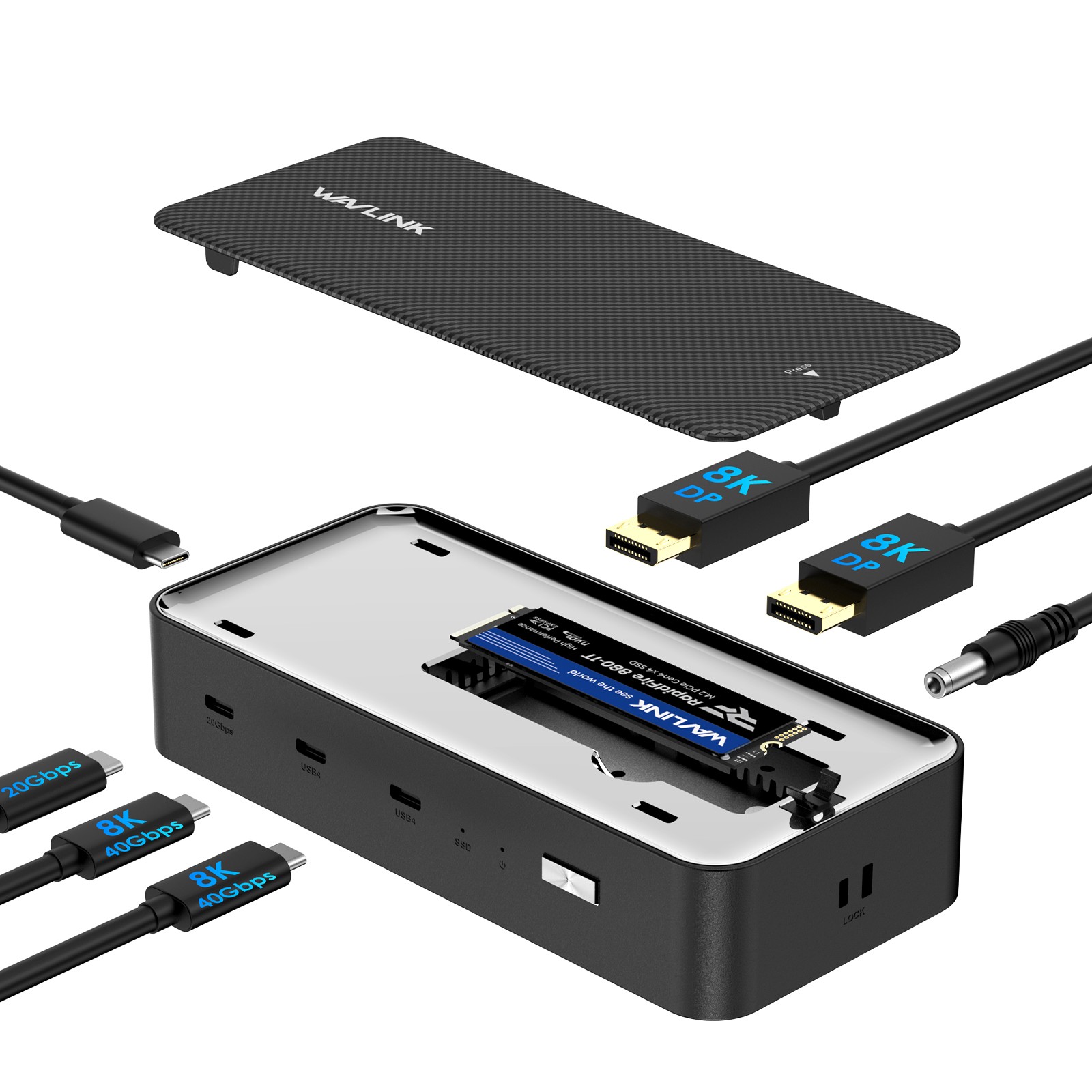USB4 Docking Station 5-in-1 Dock Triple 4K Display 100W PD with M.2 Enclosure