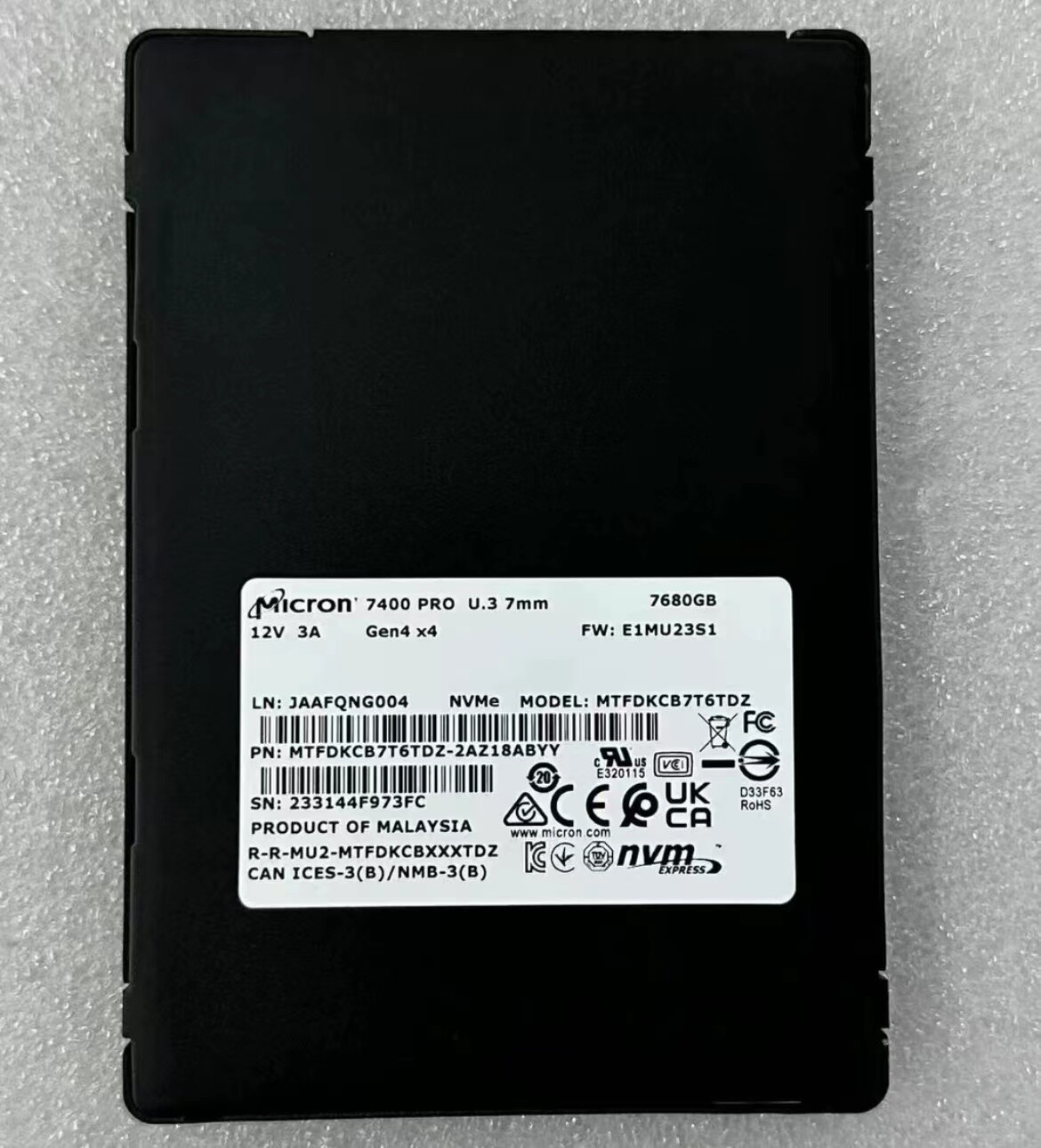 7.68TB SSD MICRON 7400 pro U.3 7mm 7680GB Gen x4 FW:E1MU23S1 MTFDKCB7T6TDZ