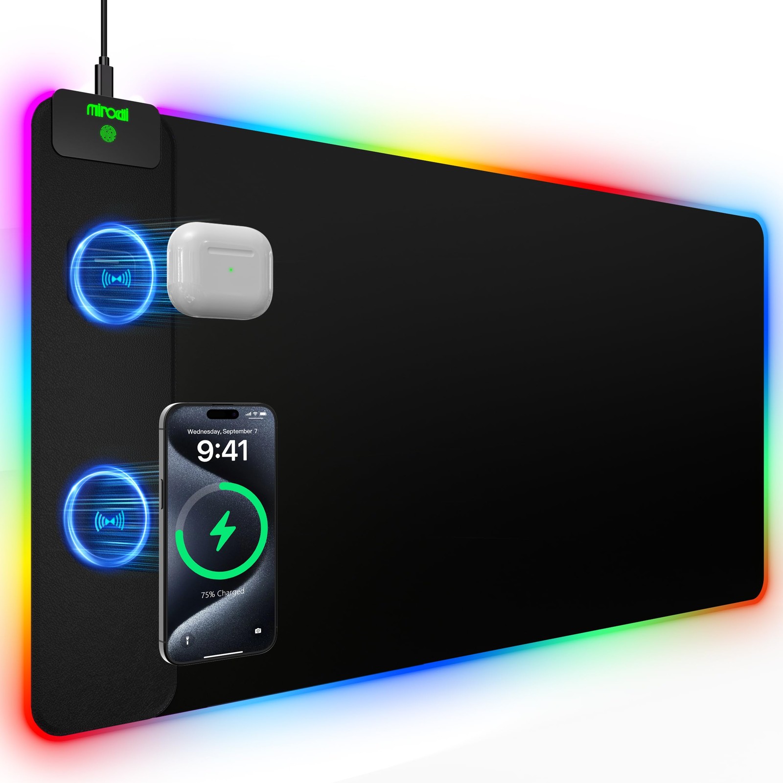 Mouse Pad with 15W Magnetic Wireless Charging 31.5x15.75 Inch, RGB Mousepad ...