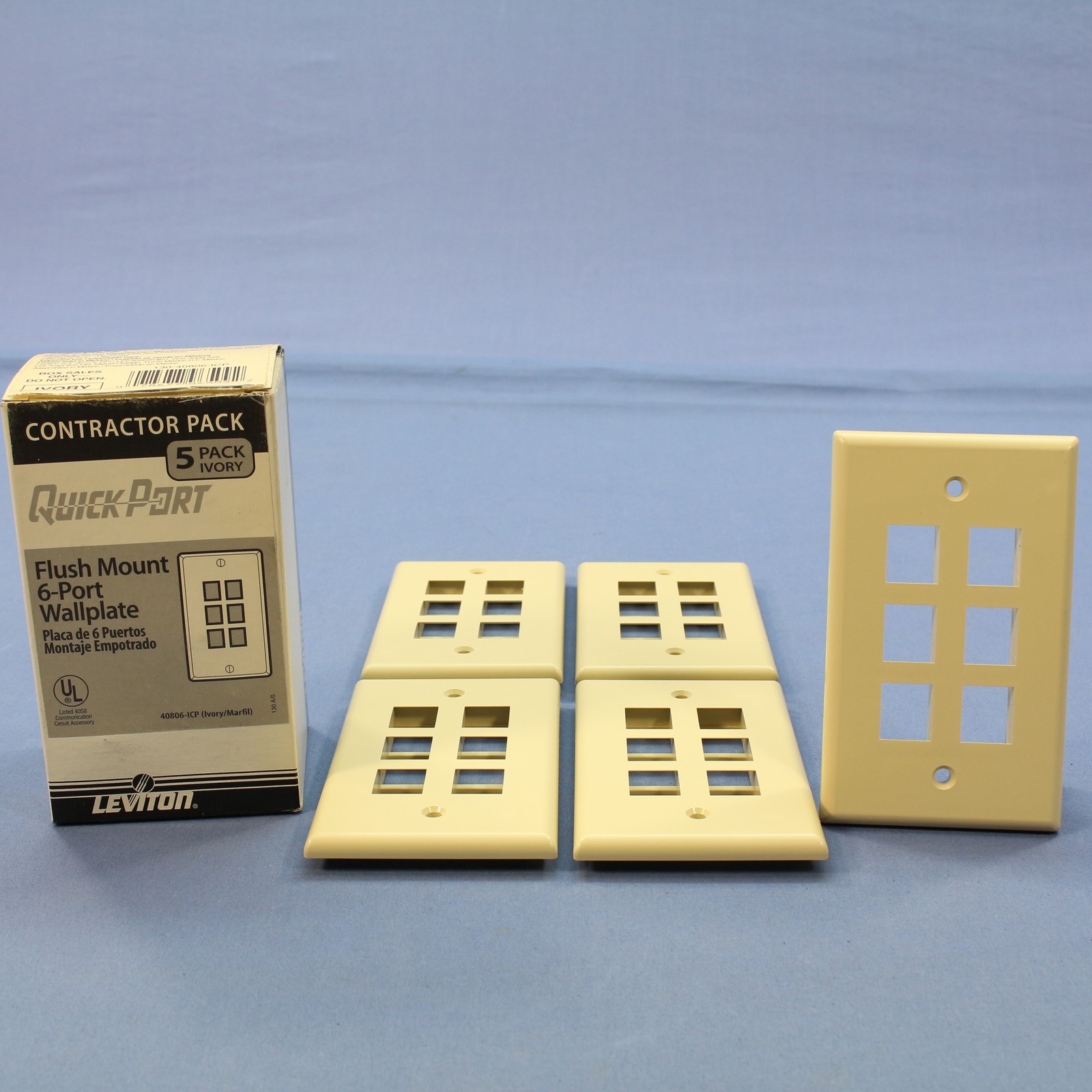 5 Leviton Ivory Quickport 6-Port High Impact Plastic Wallplates 41080-6IP