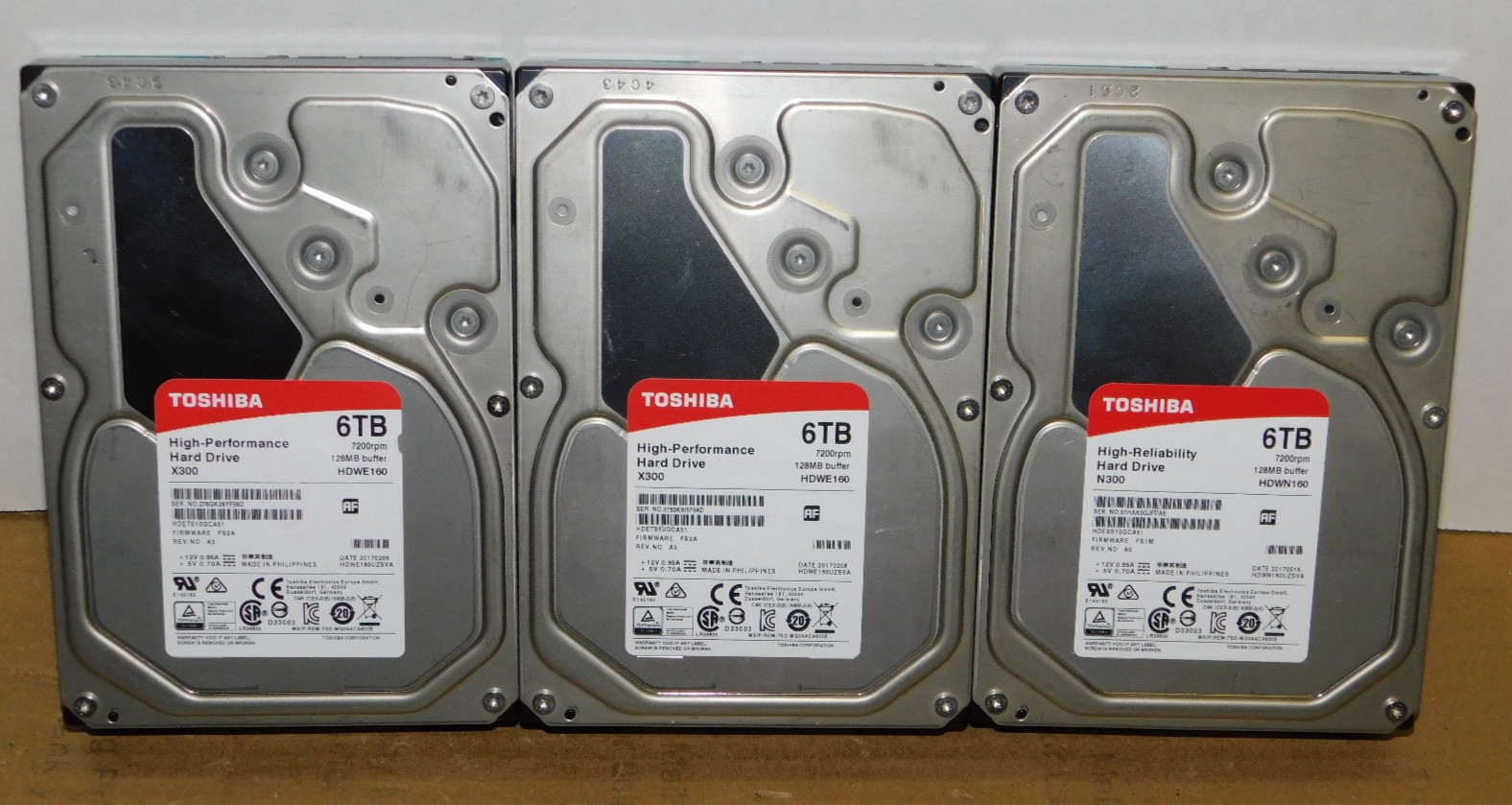 3 Toshiba 6TB HDD Internal Hard Drives X300, 3.5, 7200 rpm, 128 MB, HDWE160