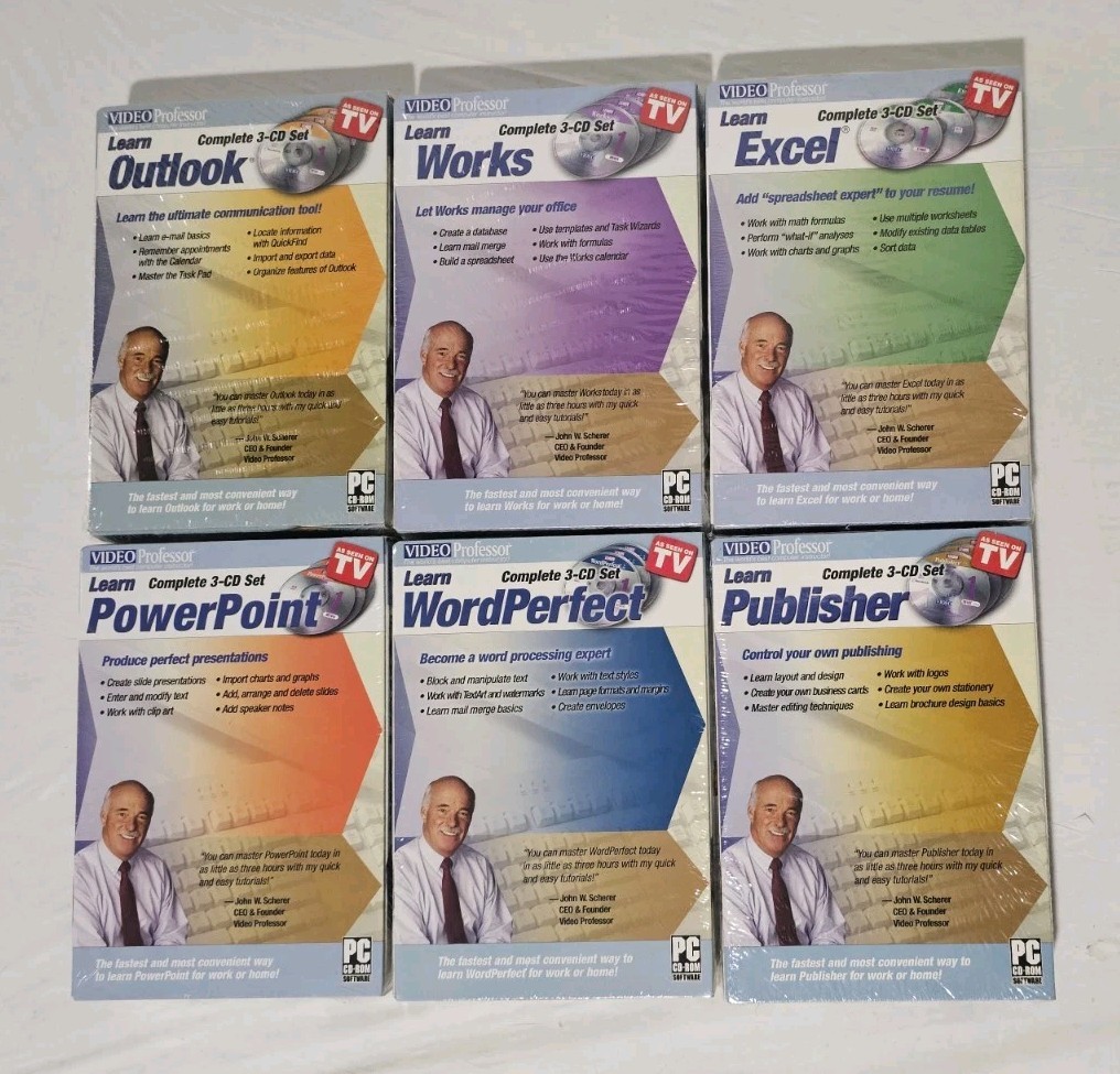 Sealed Video Professor Software Lot of 6 3-CD Sets Microsoft Excel Works Outlook