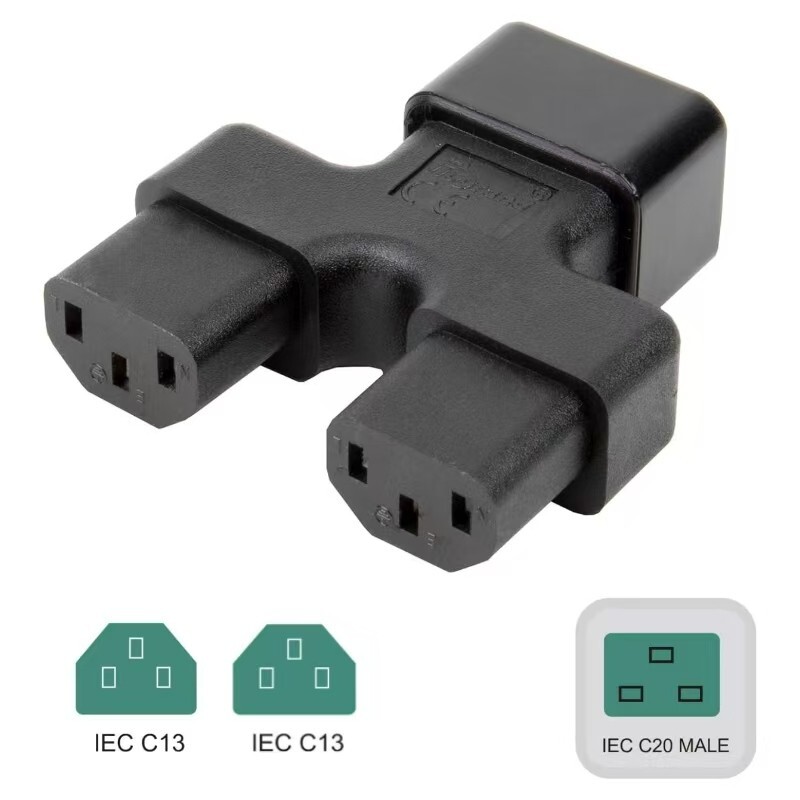 (2Pack)IEC 320 C20 Male to 2XC13 Female Y Split AC Power Adapter,20Amp UPS Male