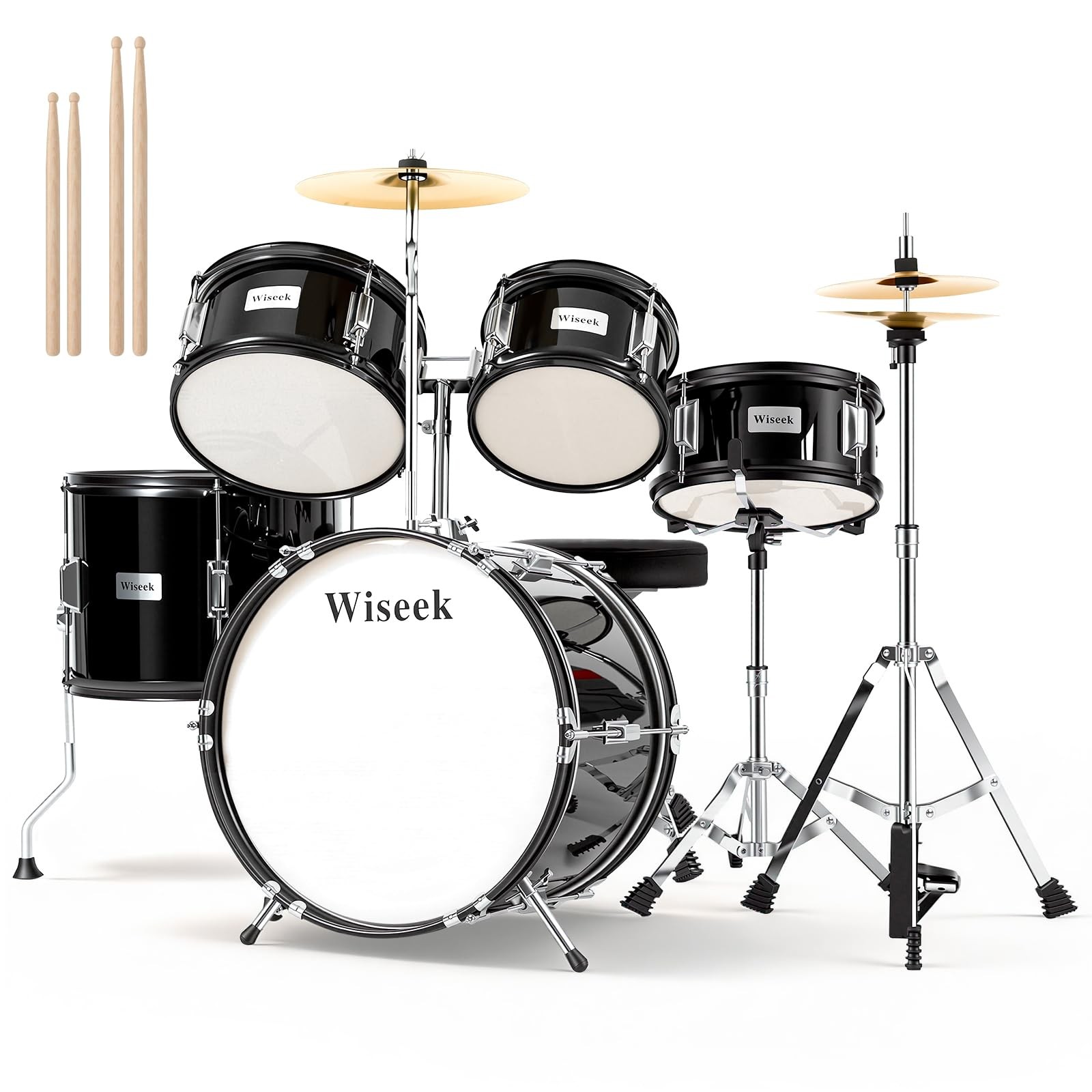 Kids Drum Set 5-Piece 16 Beginner to Pro Drum Kit with Poplar Shells