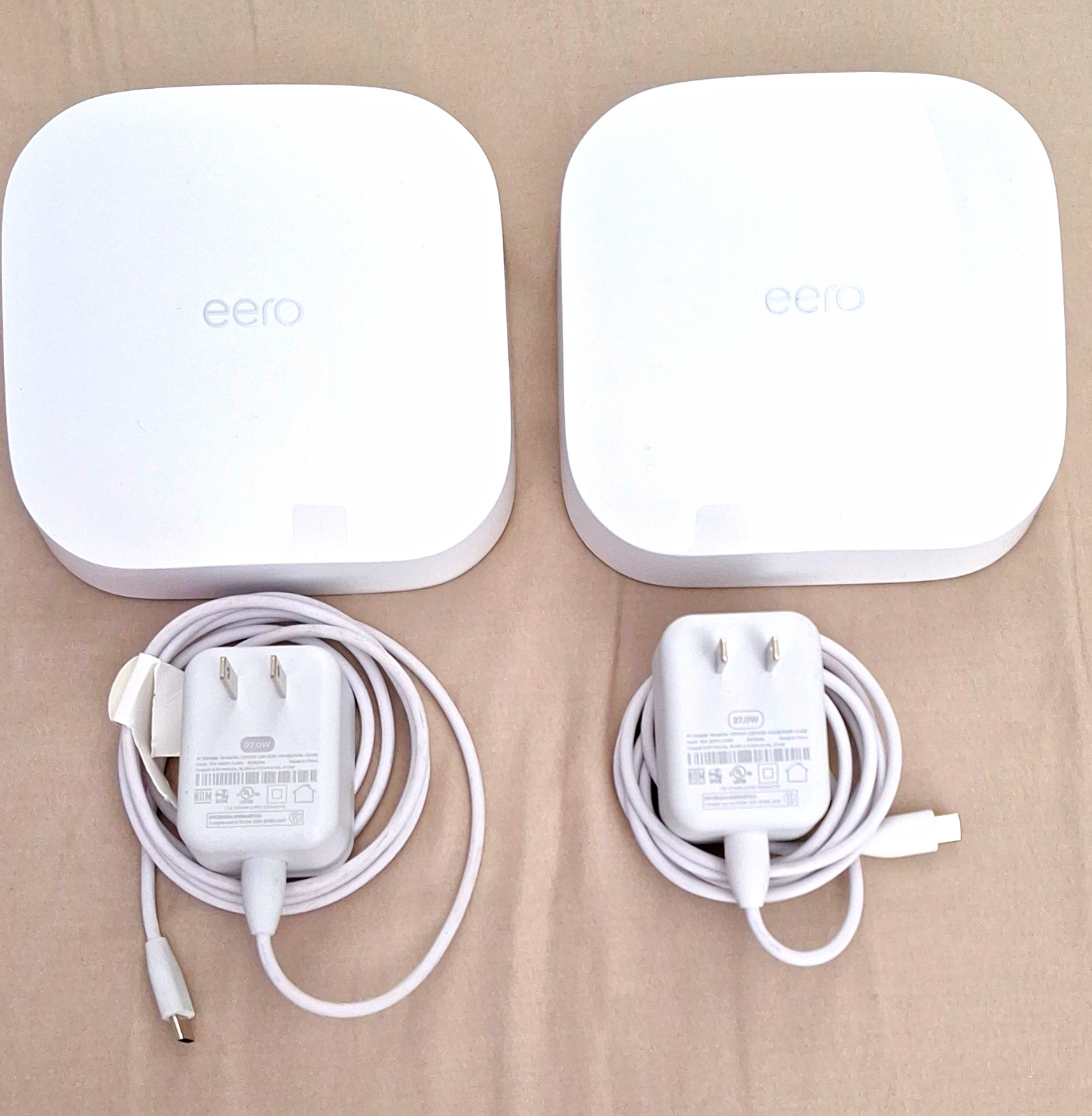 Lot Of Two Amazon Eero Pro 6 Ax4200 Tri-band Mesh Wi-Fi 6 Routers KO 10001 White