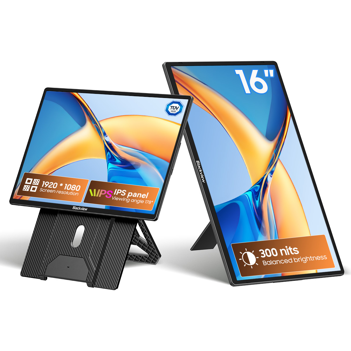 Blackview 16in Portable Monitor Laptop Screen Extender With 360°Adjustable Stand
