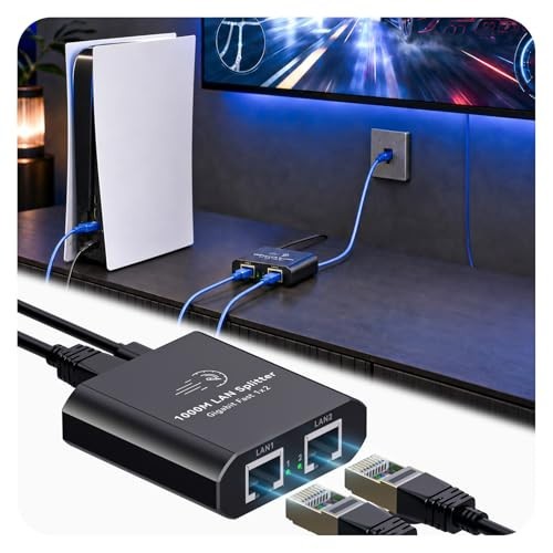 Ethernet Splitter 1 to 2 Mini Gigabit Internet Switch 1 in 2 Out LAN and RJ45 Po